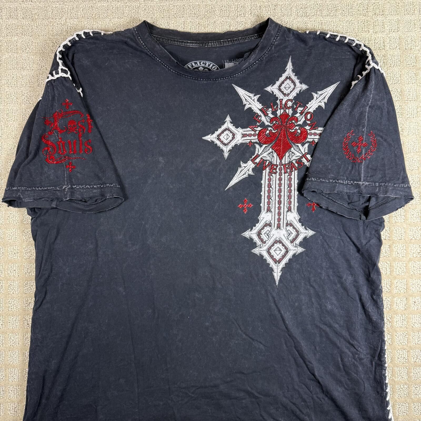 Affliction Y2K Affliction Fleur De Lis Skull T Shirt XXL Size US XXL / EU 58 / 5 - 3 Thumbnail