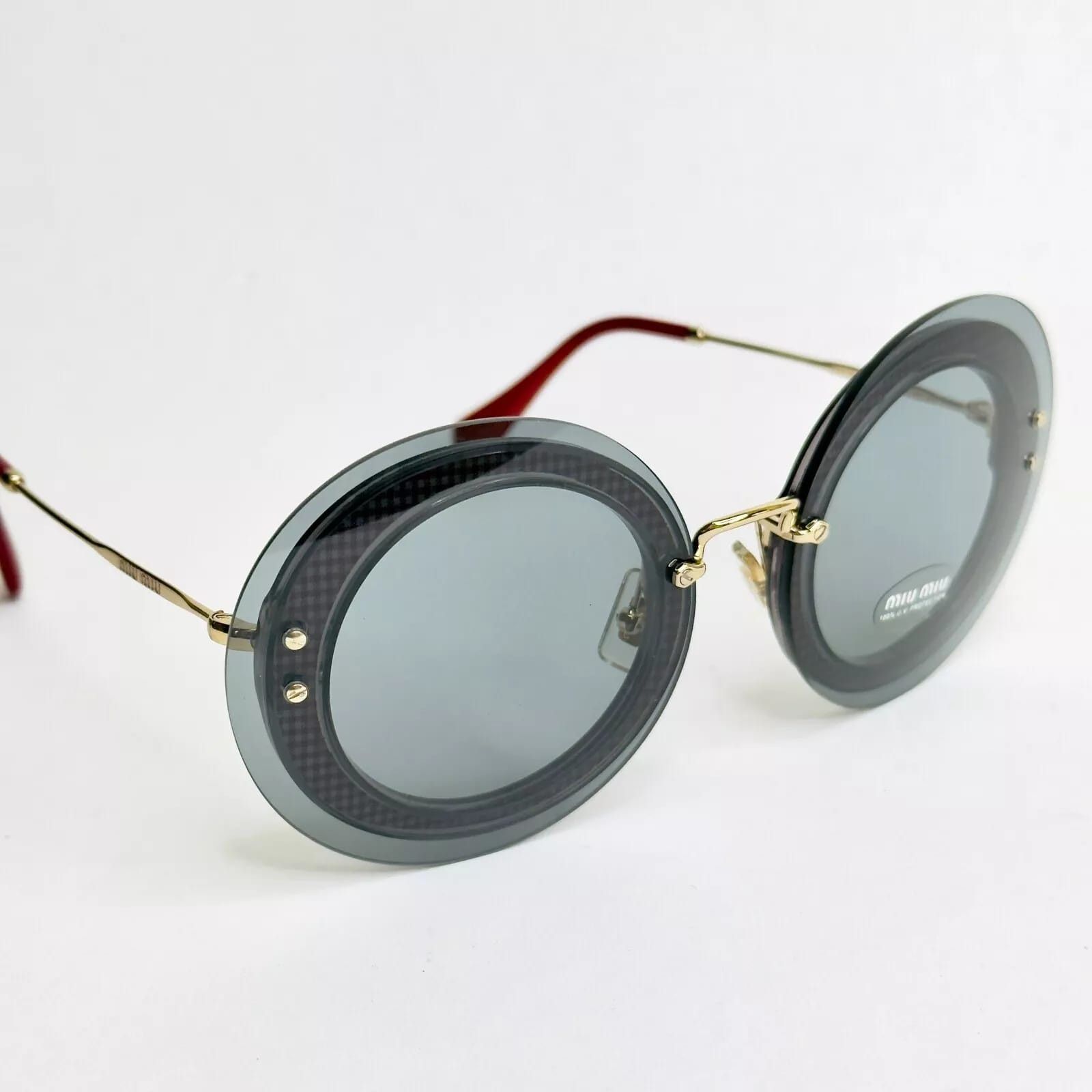Miu Miu MIU MIU REVEAL 10R Gold Gray Fabric Round Sunglasses MU10RS Size ONE SIZE - 10 Thumbnail