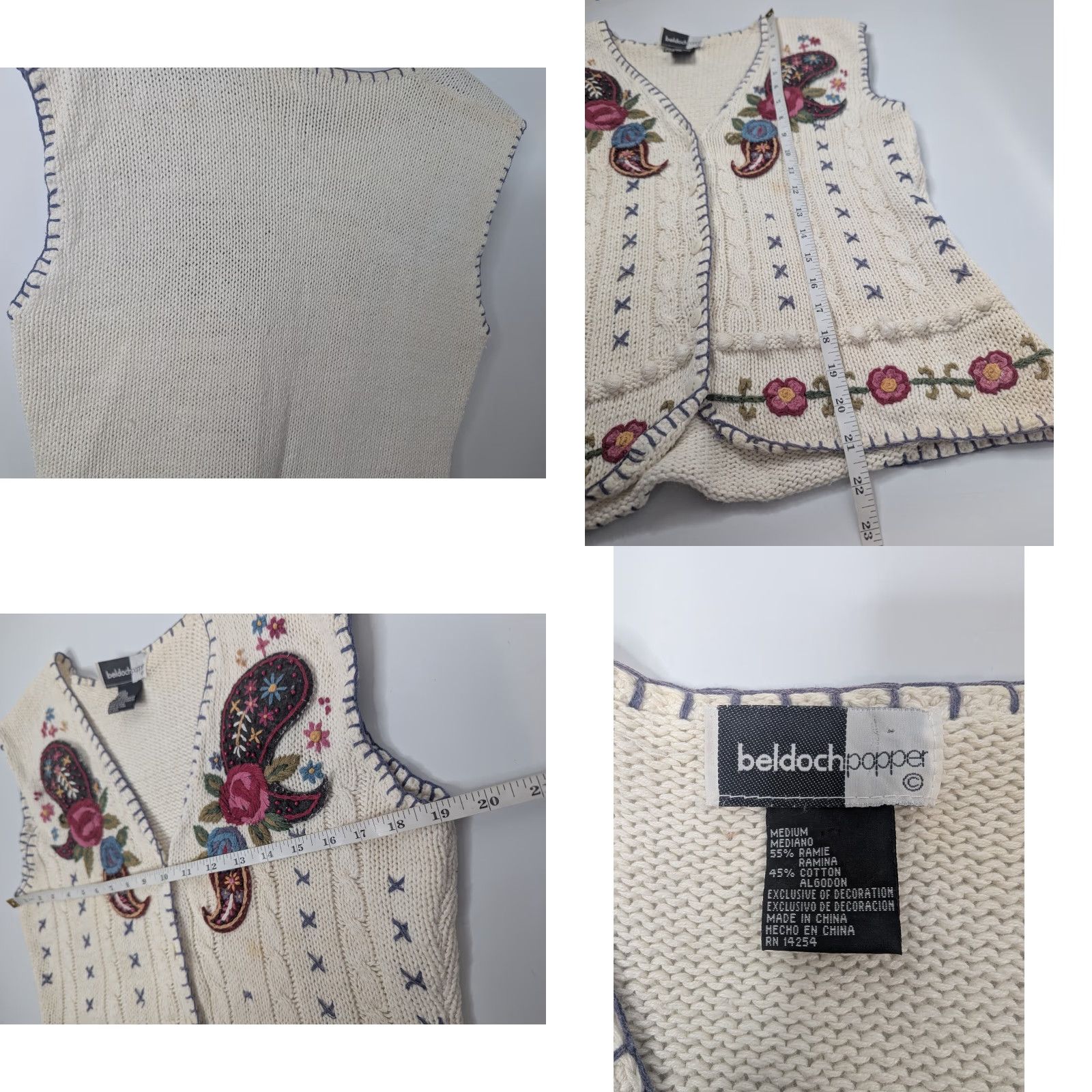 Vintage VINTAGE Beldoch-Popper Vest Womens M Crochet Beige Ramie Cotton Long Sleeve V-Neck Christmas Embroidered Button Quilted Collarless Size M / US 6-8 / IT 42-44 - 8 Thumbnail