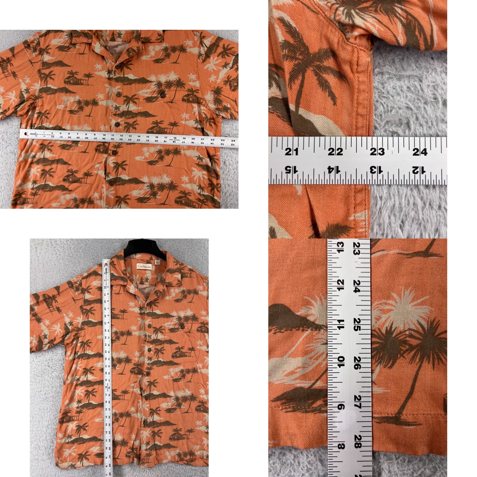 Vintage Caribbean Men Shirt L Orange Hawaiian All Over Print Beach Aloha Resort Shirt (Button-Up) Size US L / EU 52-54 / 3 - 8 Thumbnail