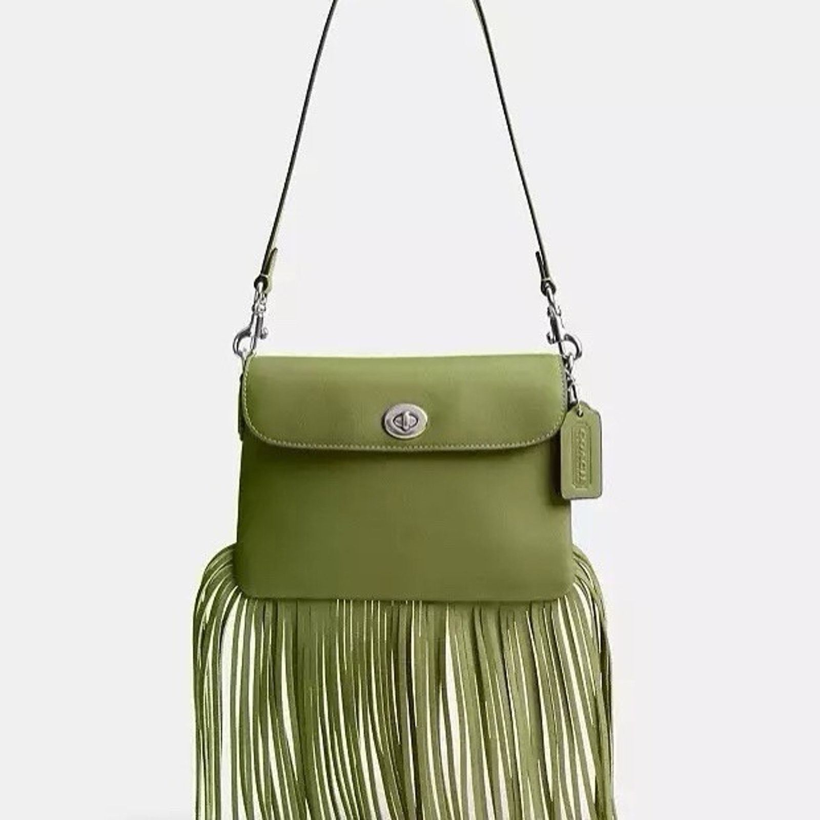 Coach NWT Coach 1964 Fringe Bag Dark Lime Leather CU033 Size ONE SIZE - 4 Thumbnail
