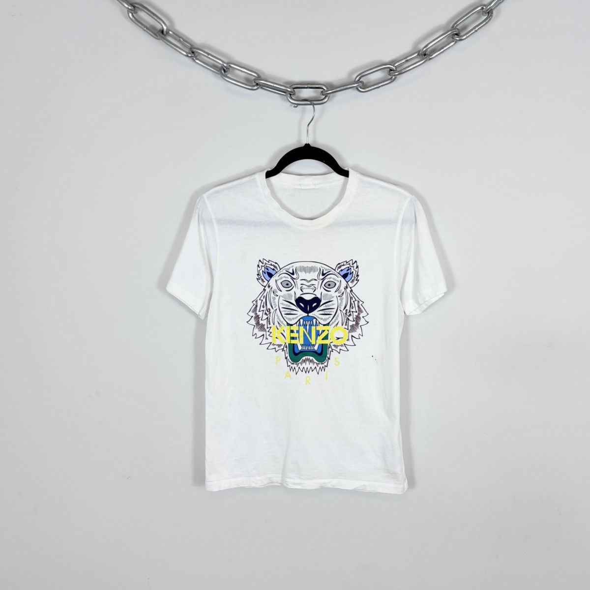 Kenzo Kenzo Paris Tiger Print Big Logo Men’s White T-Shirt Tee Size US S / EU 44-46 / 1 - 1 Thumbnail