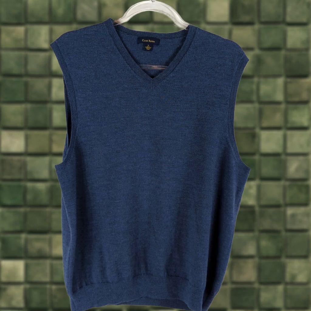 Club Room Club Room Men’s V-Neck Sweater Vest M 100% Merino Wool Red Blue Solid Lightweight Classic Preppy Size US M / EU 48-50 / 2 - 1 Thumbnail