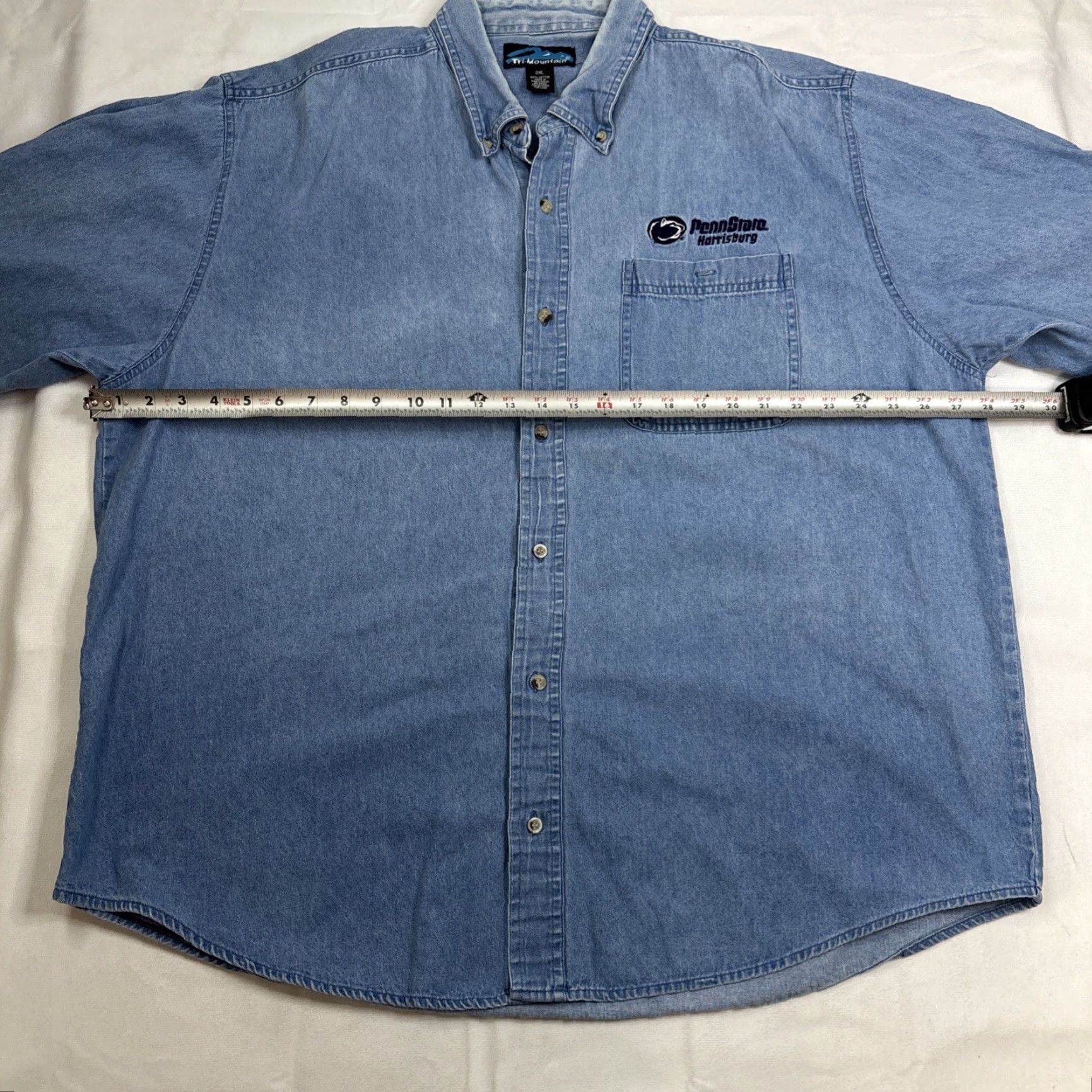 Penn VINTAGE? (No) Tri-Mountain Penn State Harrisburg Denim Button-Down Shirt 2XL Men Blue Long Sleeve Button-Up Shirt Size US XXL / EU 58 / 5 - 4 Thumbnail