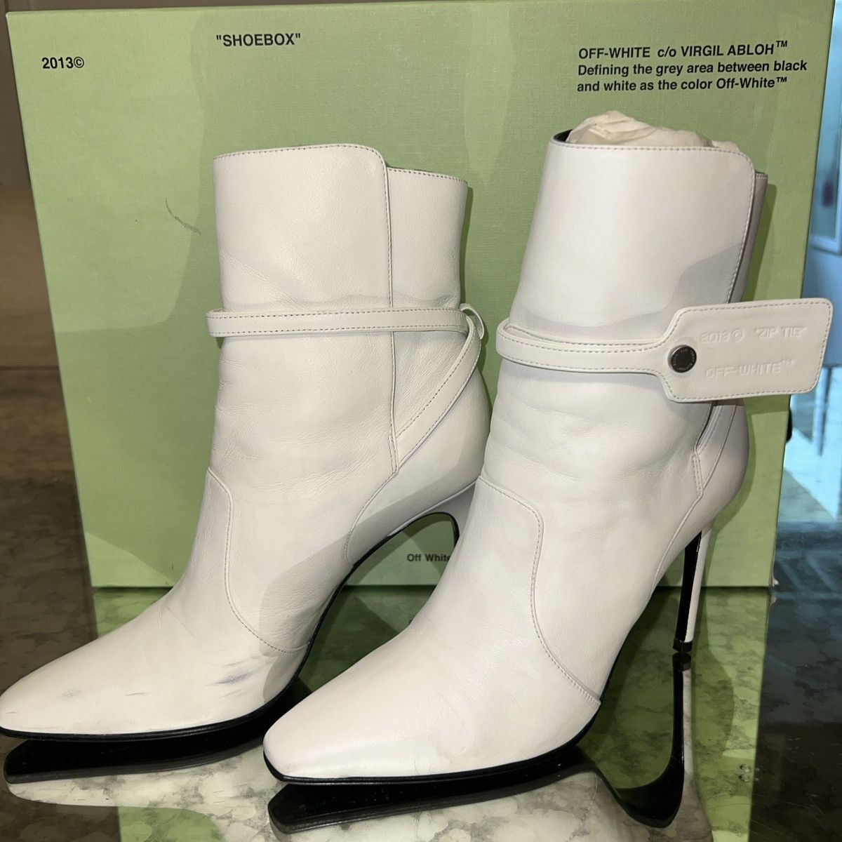 Off-White × Virgil Abloh Off-White Virgil Abloh Leather Zip Tie Pointed Toe Bootie 36 Size US 5.5 / IT 35.5 - 4 Thumbnail
