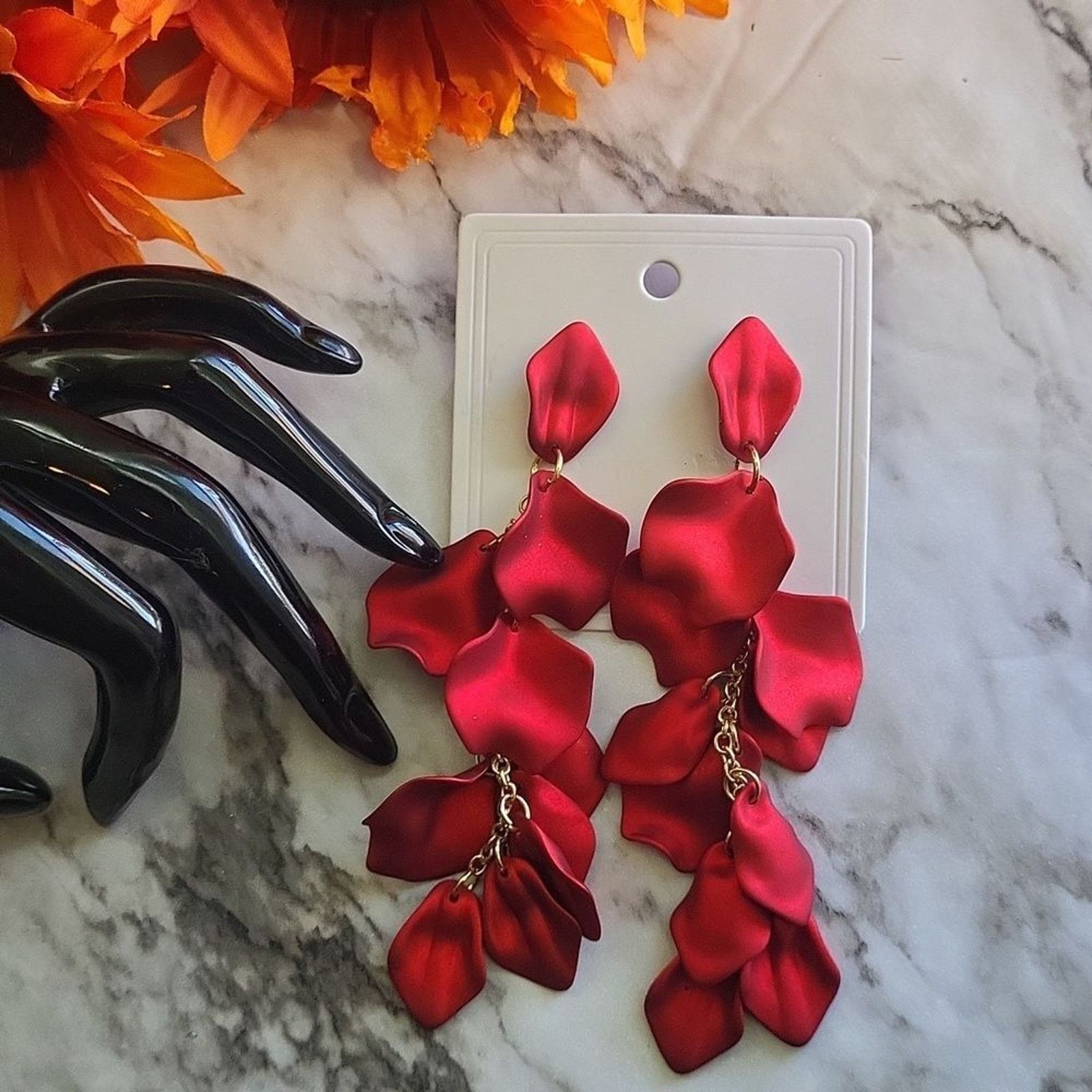 The Unbranded Brand Rose Petal Long Earrings Red Color Size ONE SIZE - 5 Thumbnail
