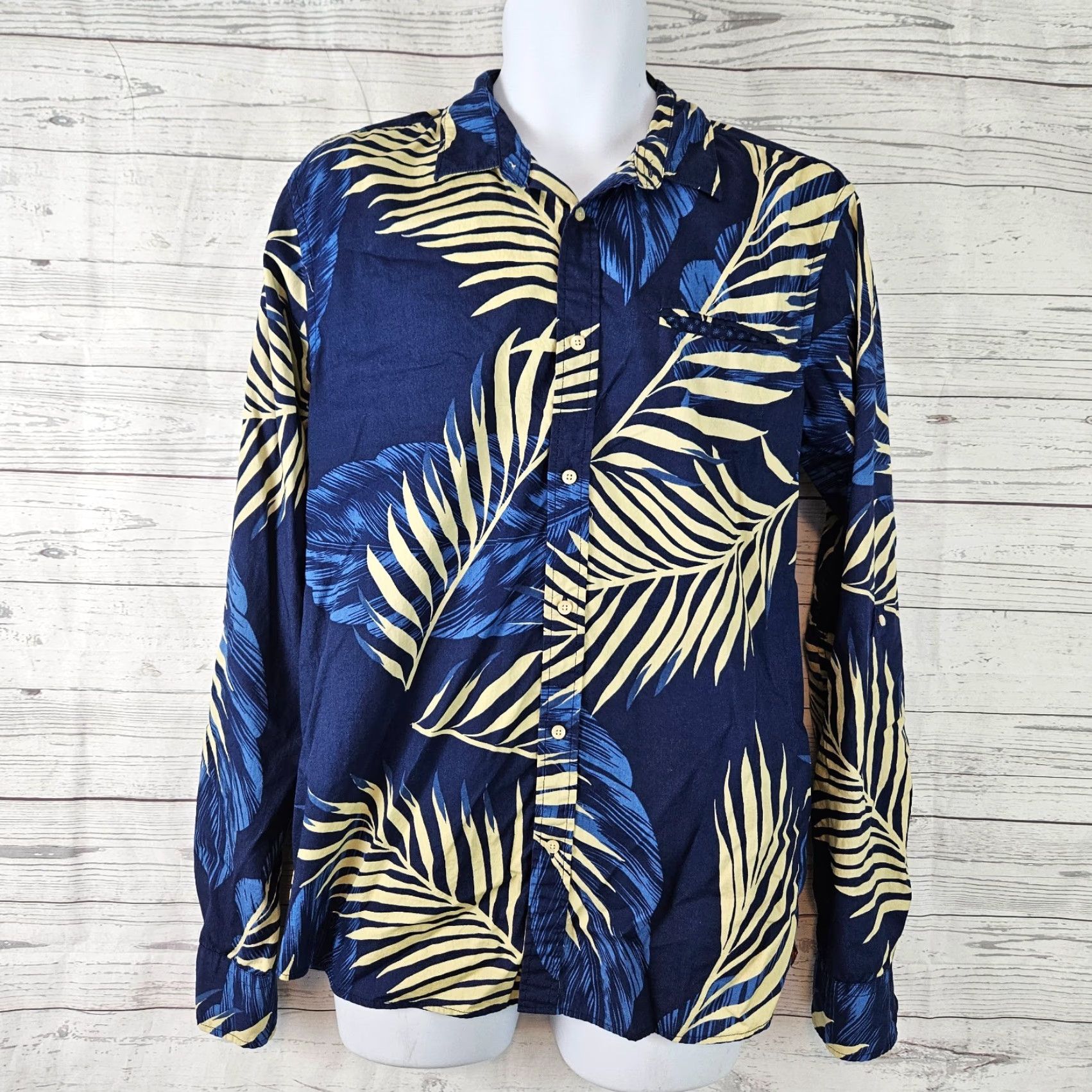 Scotch & Soda Scotch & Soda Mens Button-Up Shirt L Blue Palm Print Long Sleeve Cotton Shirt Size US L / EU 52-54 / 3 - 2 Thumbnail