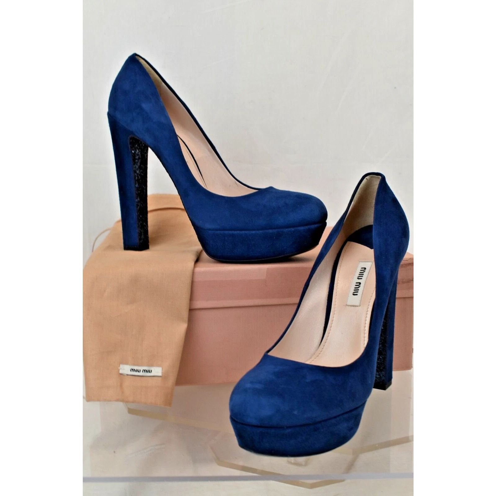 Miu Miu NIB MIU MIU PRADA BLUE SUEDE 5IP266 PLATFORM PUMPS 41 ITALY Size US 11 / IT 41 - 1 Thumbnail
