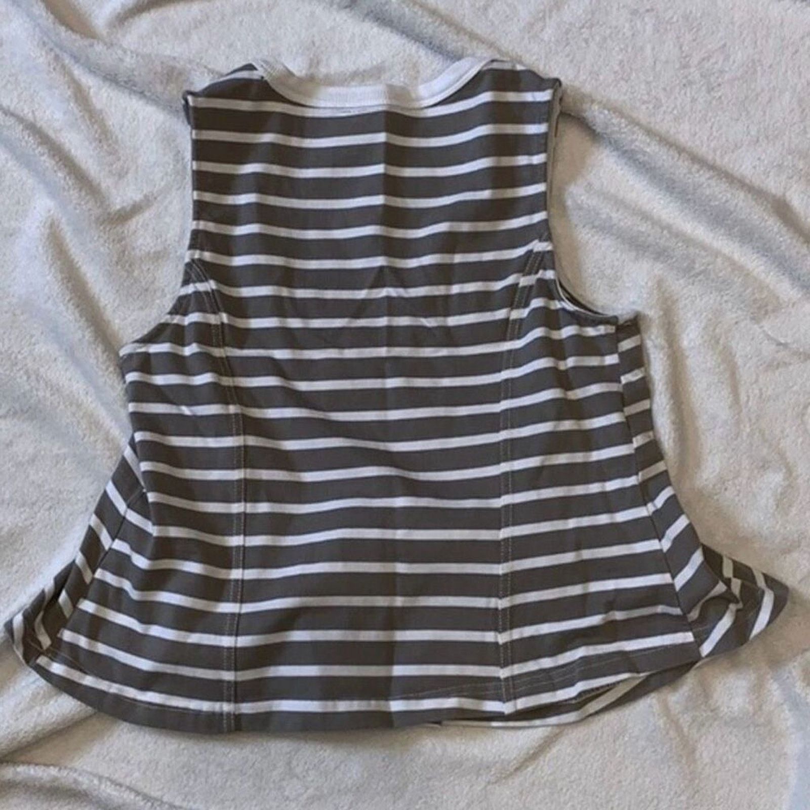 Anthropologie Anthropologie Gray and White Striped Peplum Tank Top | Sz M Size M / US 6-8 / IT 42-44 - 5 Thumbnail