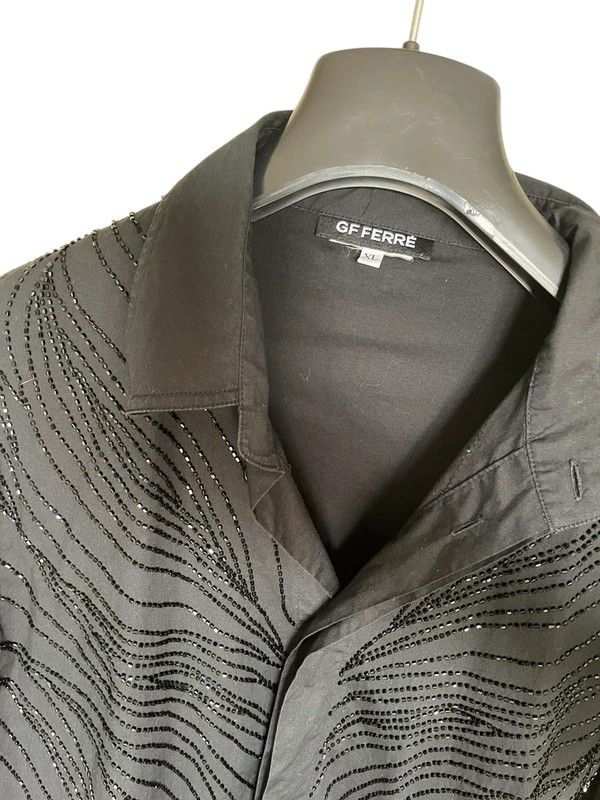 Gianfranco Ferre GF Ferre Black Sparkle Beaded Wave Shirt, Late 1990s Size US XL / EU 56 / 4 - 1 Thumbnail