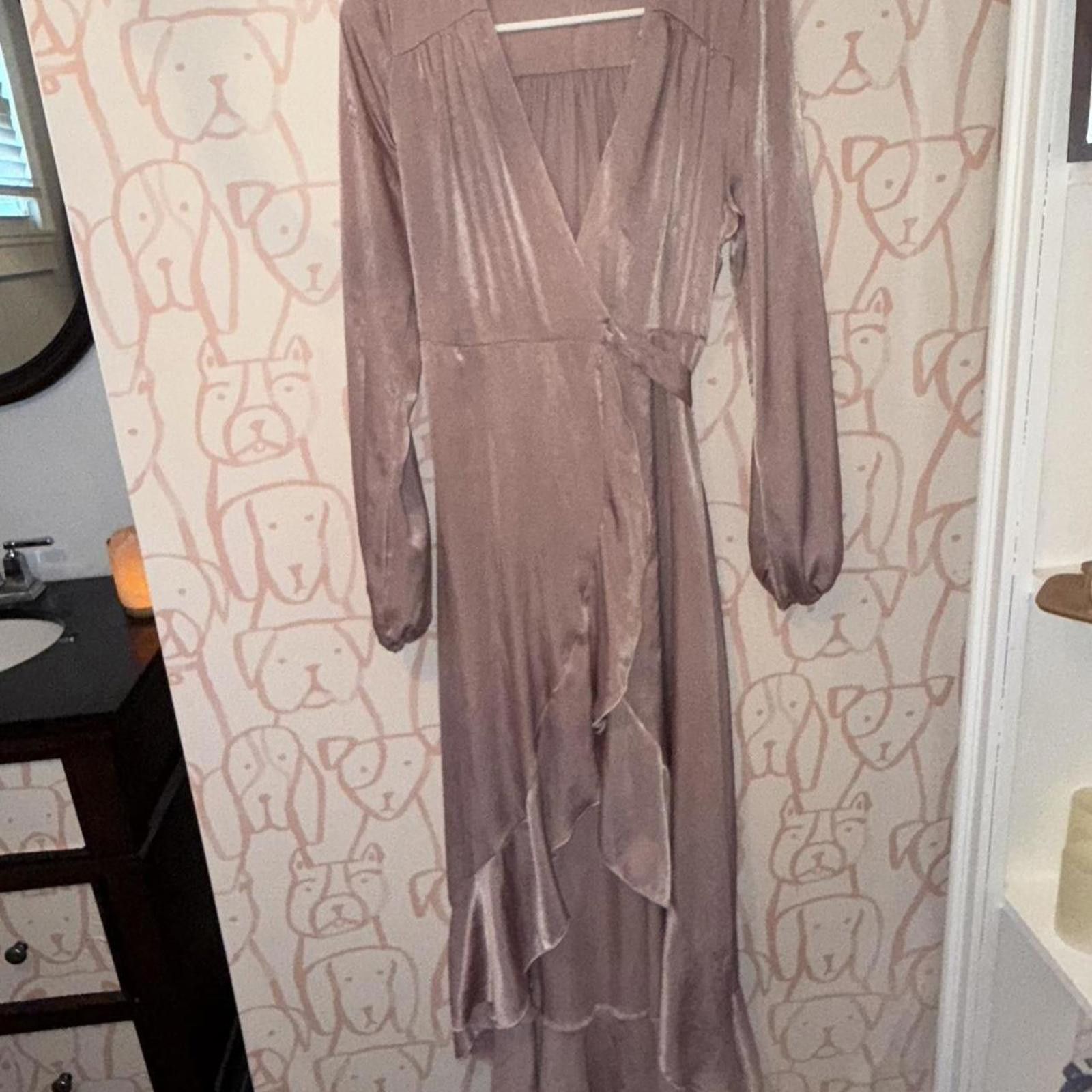 Designer Flounce London satin long sleeve wrap maxi dress Size M / US 6-8 / IT 42-44 - 2 Thumbnail
