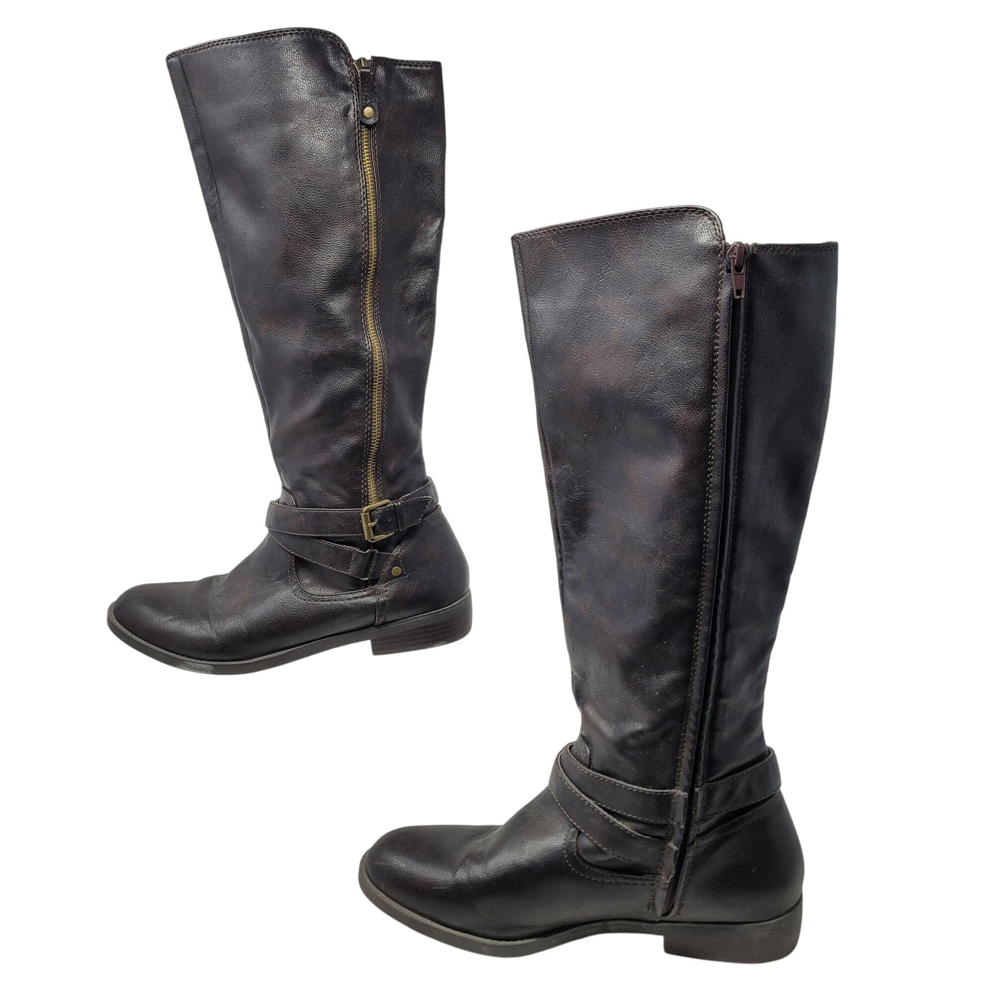 Designer Report Harmoni Womens Vegan Tall Brown Knee-High Buckle Boot Size US 10 / IT 40 - 7 Thumbnail