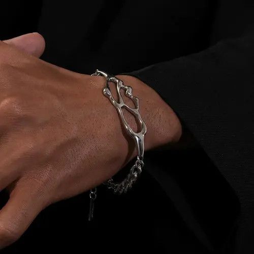 Jewelry Silver Abstract Link Chain Bracelet, Modern Men's Jewelry Size ONE SIZE - 4 Thumbnail