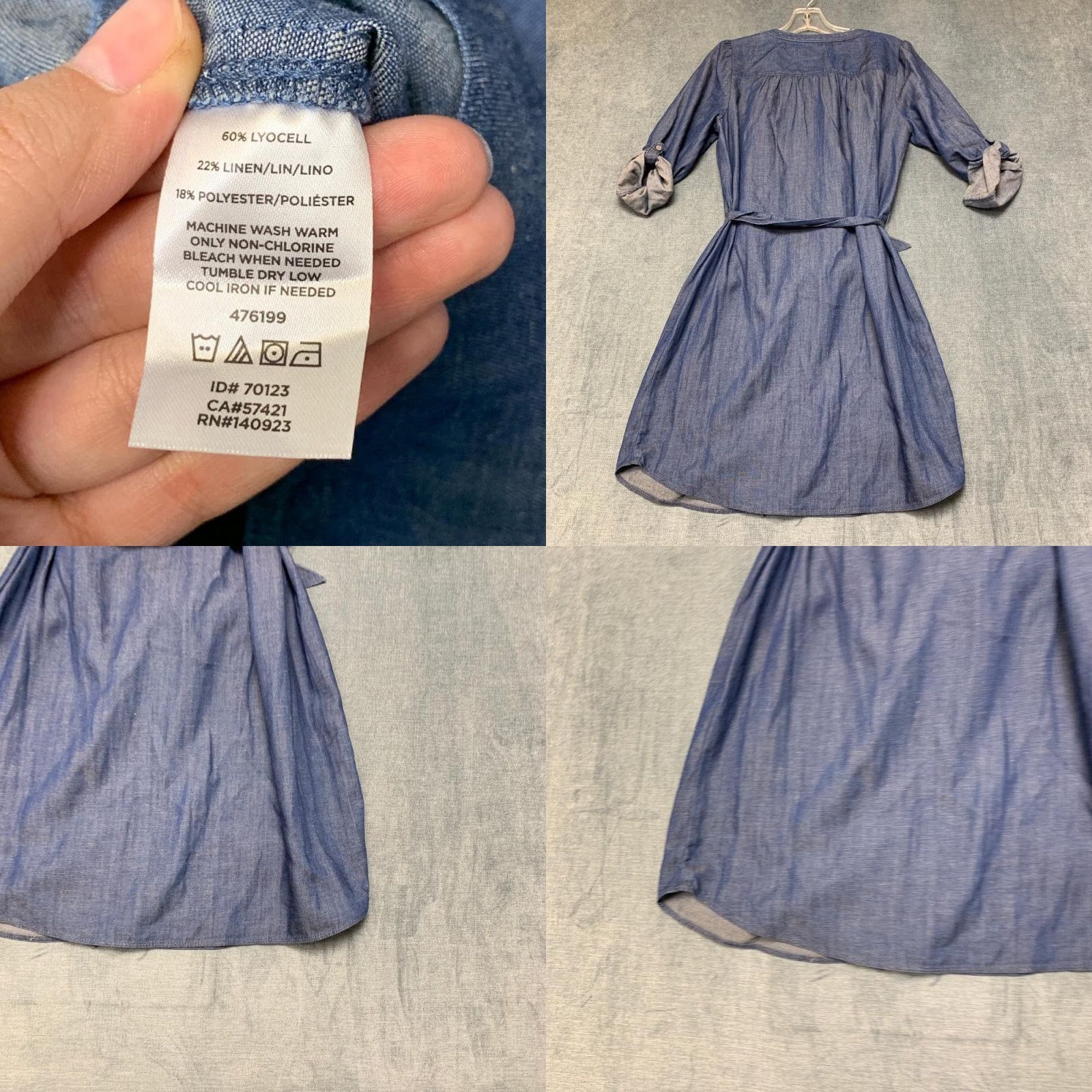 Loft VINTAGE Loft Shirt Dress Women S Blue Denim Pleated Tie Waist Round Neck Roll Tab Sleeve Size S / US 4 / IT 40 - 8 Thumbnail