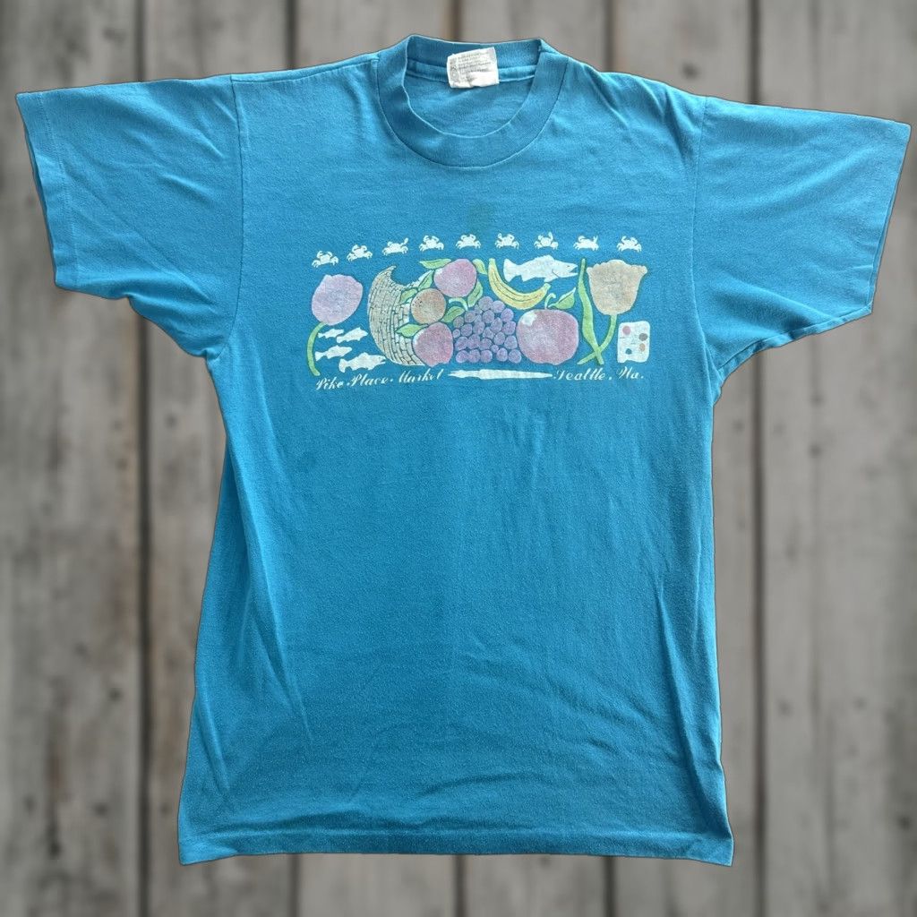 Hanes VINTAGE Pike Place Market Shirt Mens M Blue Seattle 80s Hanes Tee Graphic Print Souvenir Size US M / EU 48-50 / 2 - 1 Thumbnail