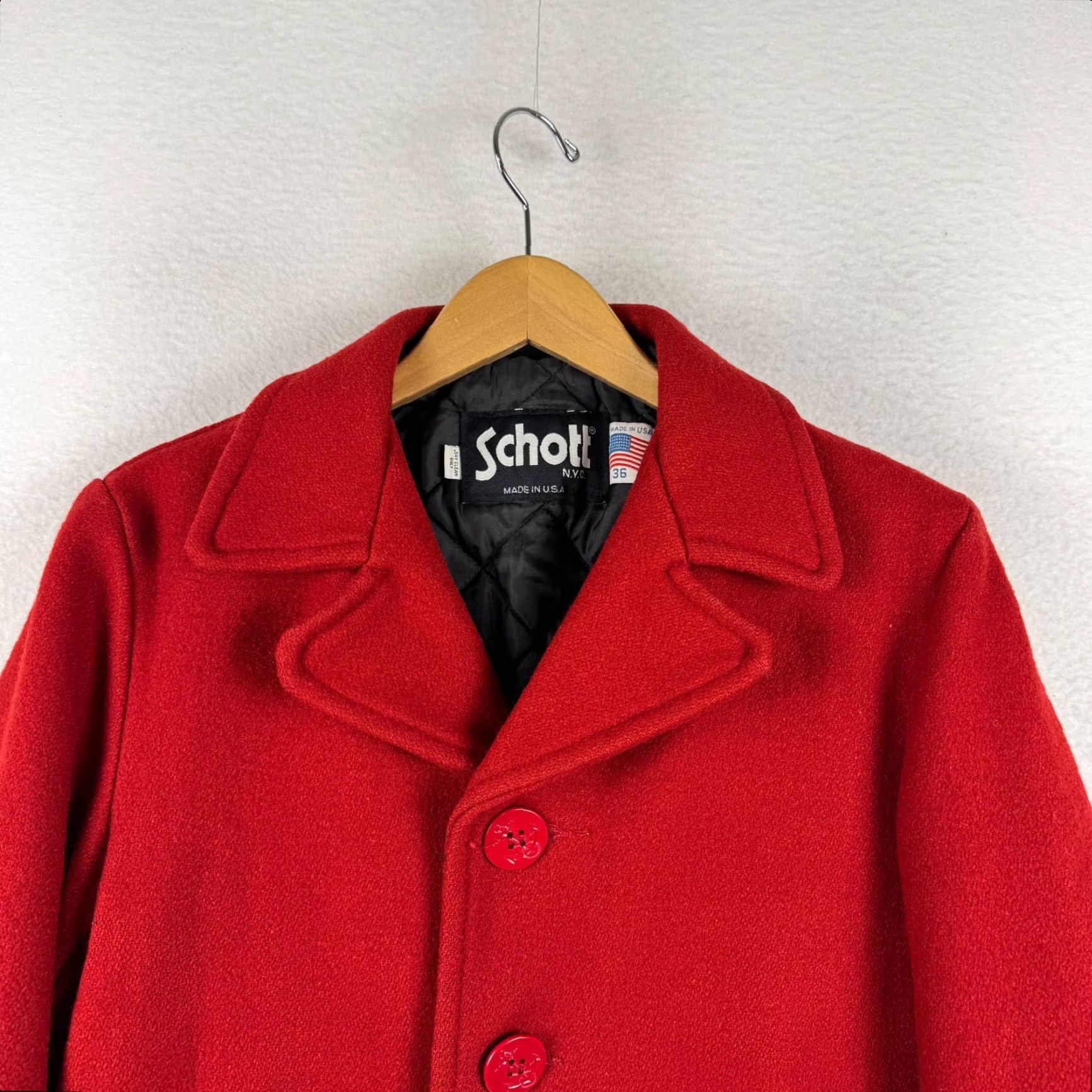 Schott VINTAGE SCHOTT MEN'S Coat Pea Jacket Sailor Red Wool 36 Single Breasted Anchor Buttons Navy Lined Winter Fall Mens Size US XXS / EU 40 - 4 Thumbnail