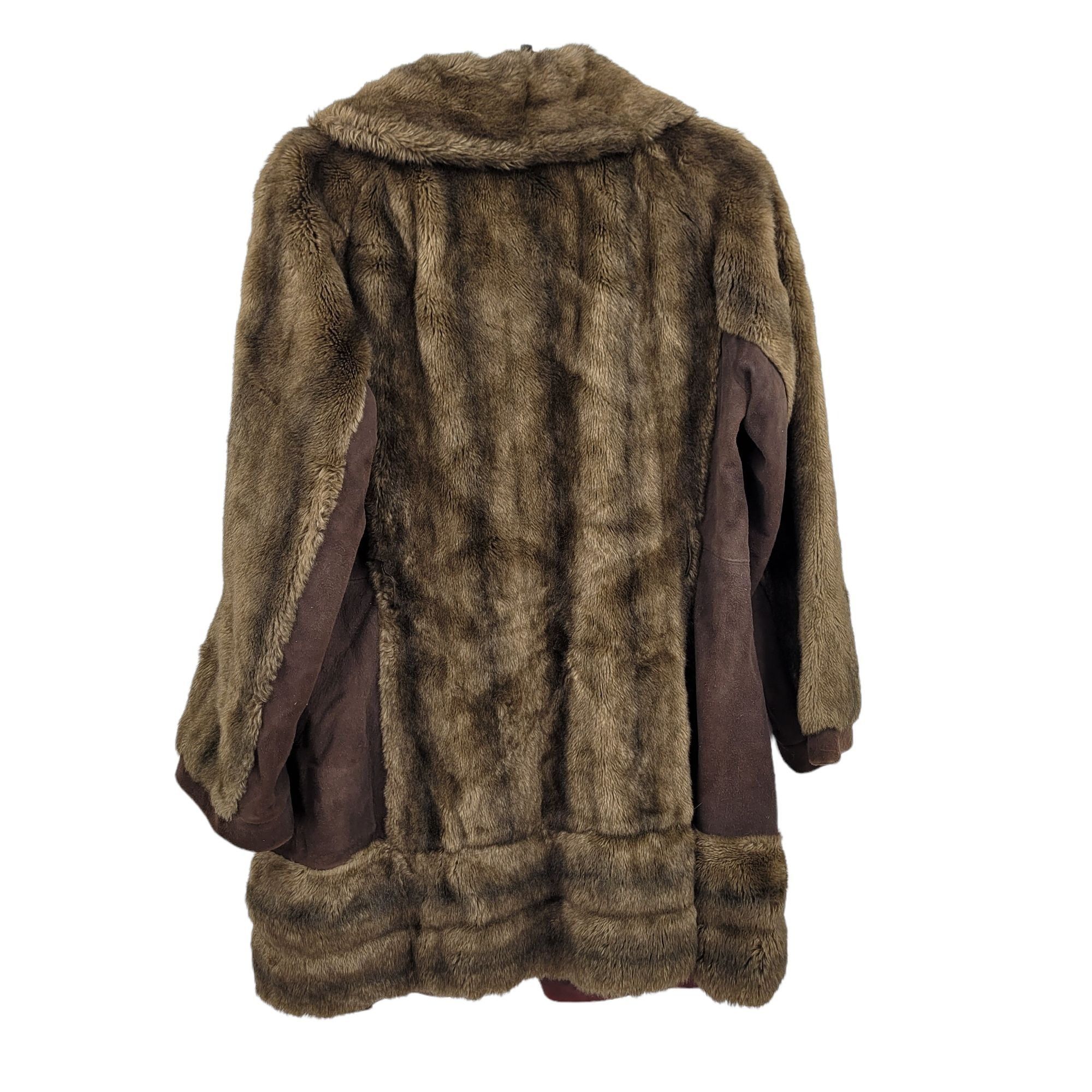 Vintage Vtg 60s Lilli Ann Vegan Faux Fur Swing Coat Sz M Brown Leath Size M / US 6-8 / IT 42-44 - 2 Thumbnail
