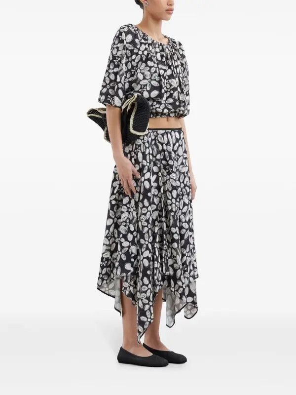 Marni o1w1db11125 Floral-Print Midi Skirt in Black Size 26" / US 2 / IT 38 - 5 Thumbnail