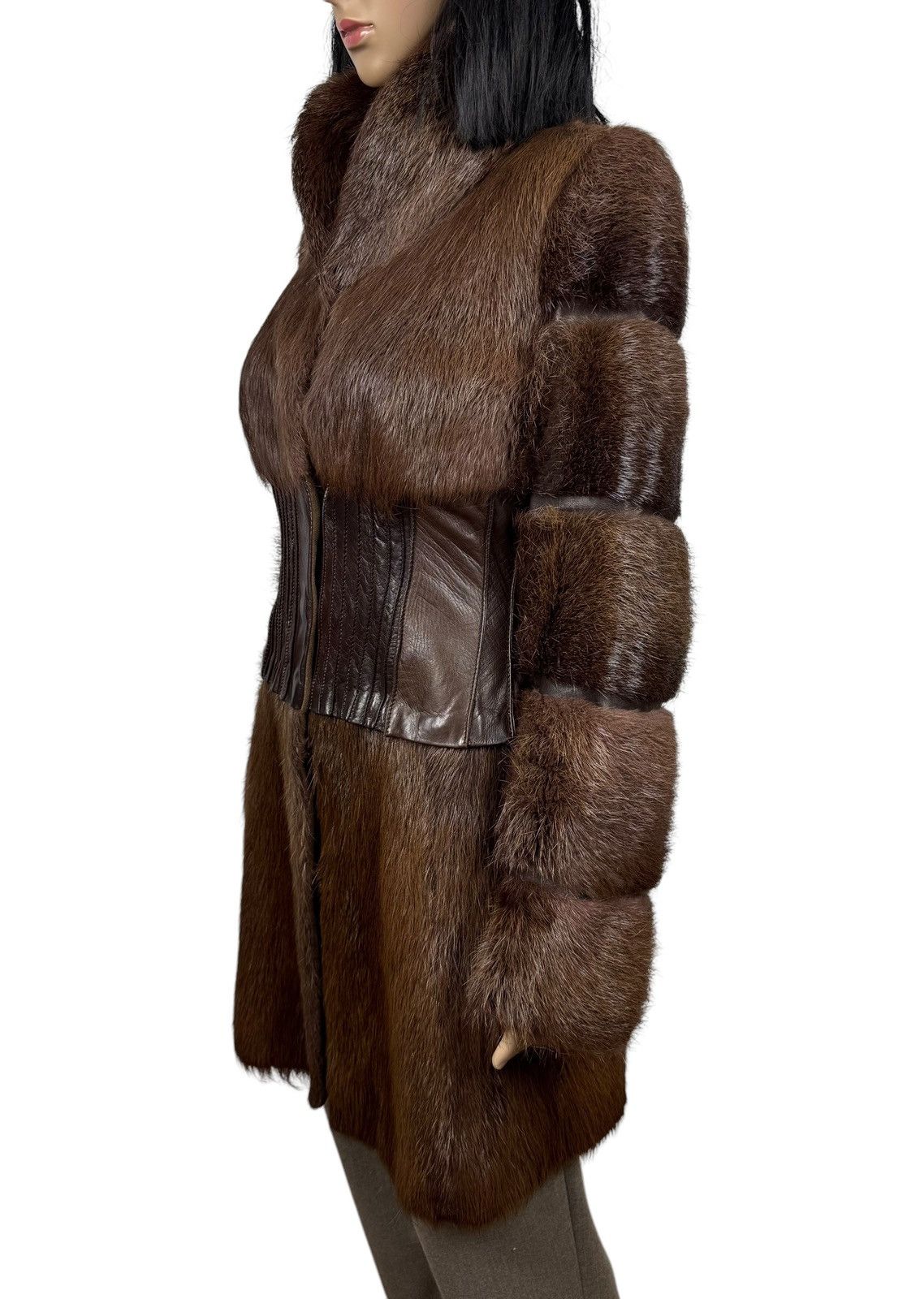 Designer × Genuine Leather Maryna Yaroslavskaya Real Fur Nutria Leather Coat size S Size S / US 4 / IT 40 - 6 Thumbnail