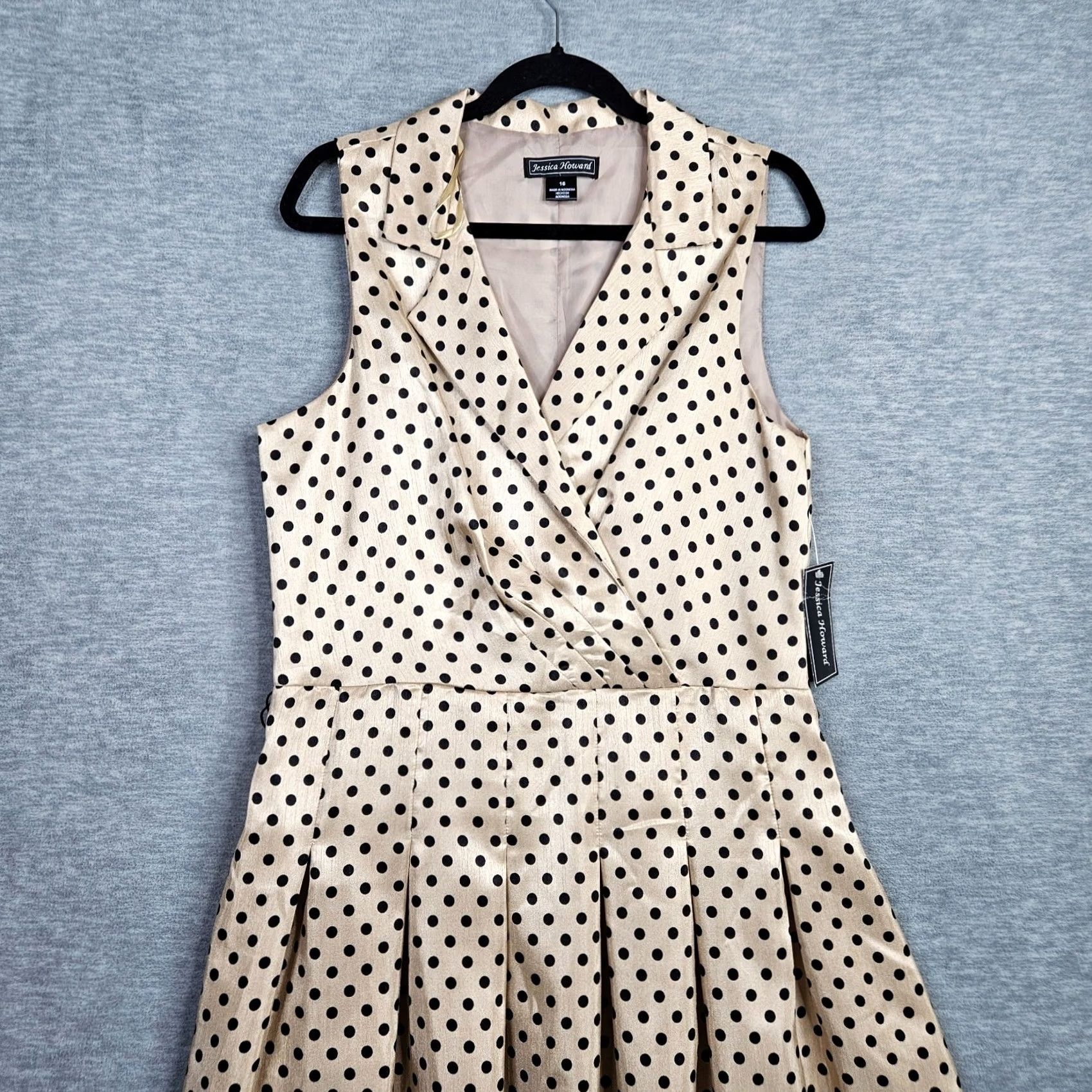 Vintage Jessica Howard Women's Dress Polka Dot Black Striped A-Line Knee Length Sleeveless 16 NEW Size XXL / US 16-18 / IT 52-54 - 3 Thumbnail