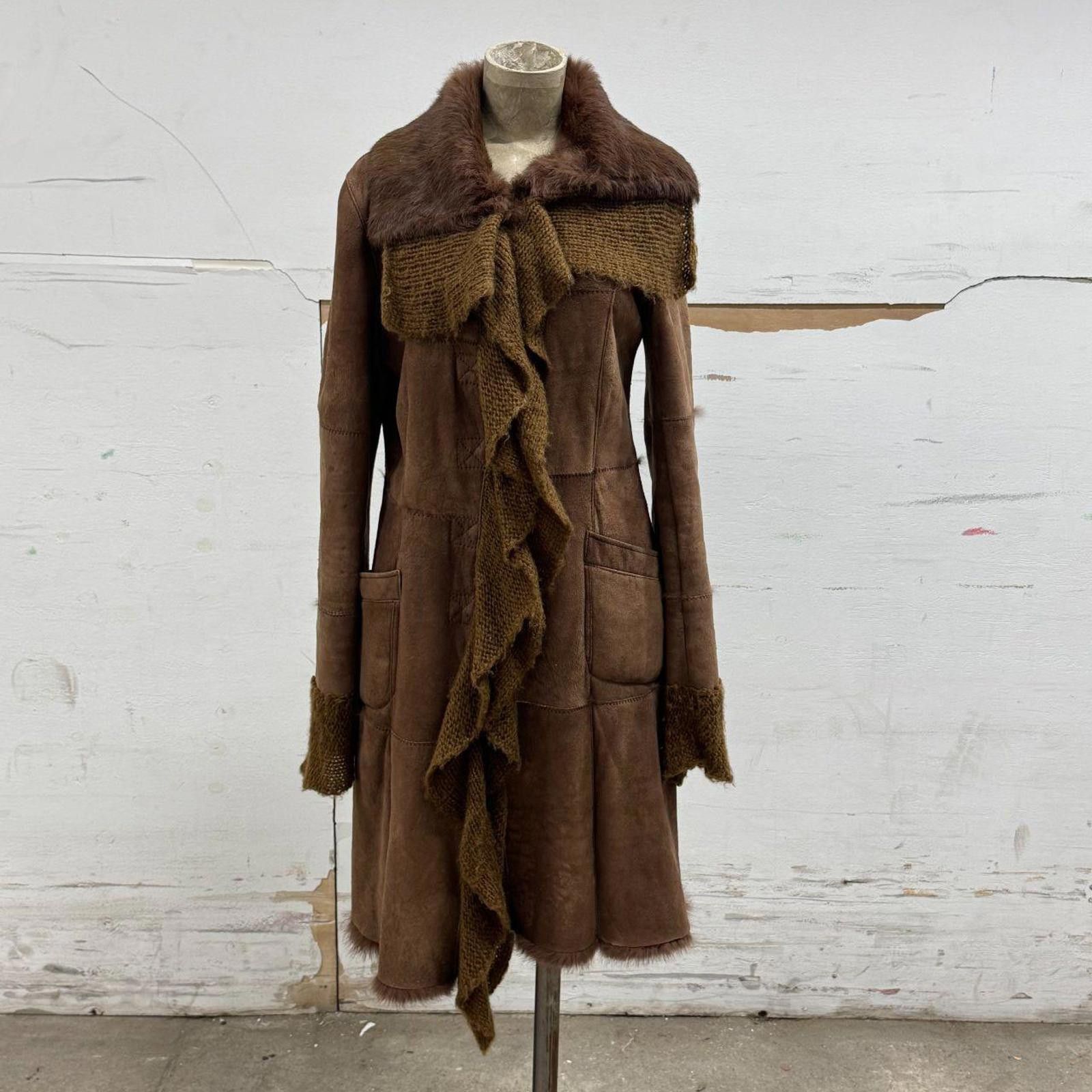 Stefano Ricci Y2K Vintage Stefanel Leather Suede & Rabbit Fur Brown Jacket Size M / US 6-8 / IT 42-44 - 2 Thumbnail