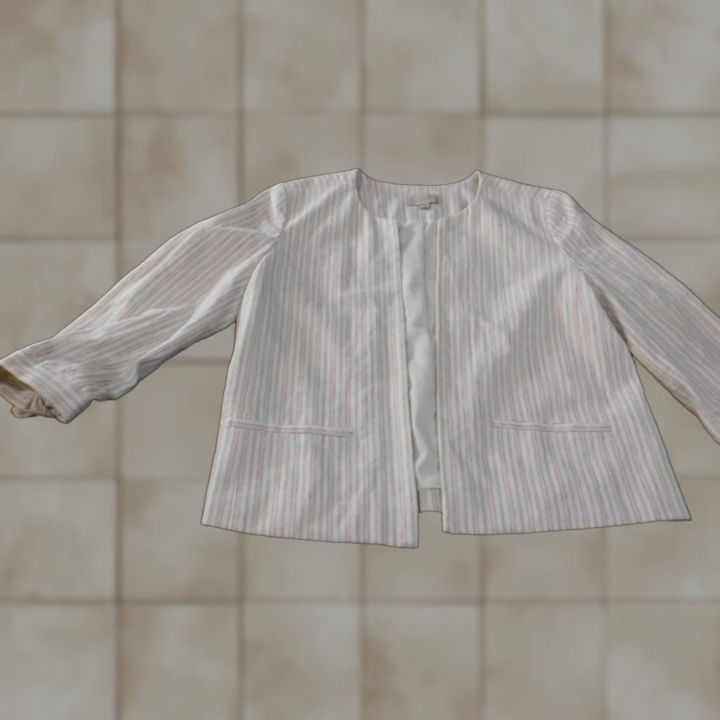 Ann Taylor Loft Jacket Womens Small White Striped Open Blazer Linen Viscose Button Pockets Casual Women S Blazer