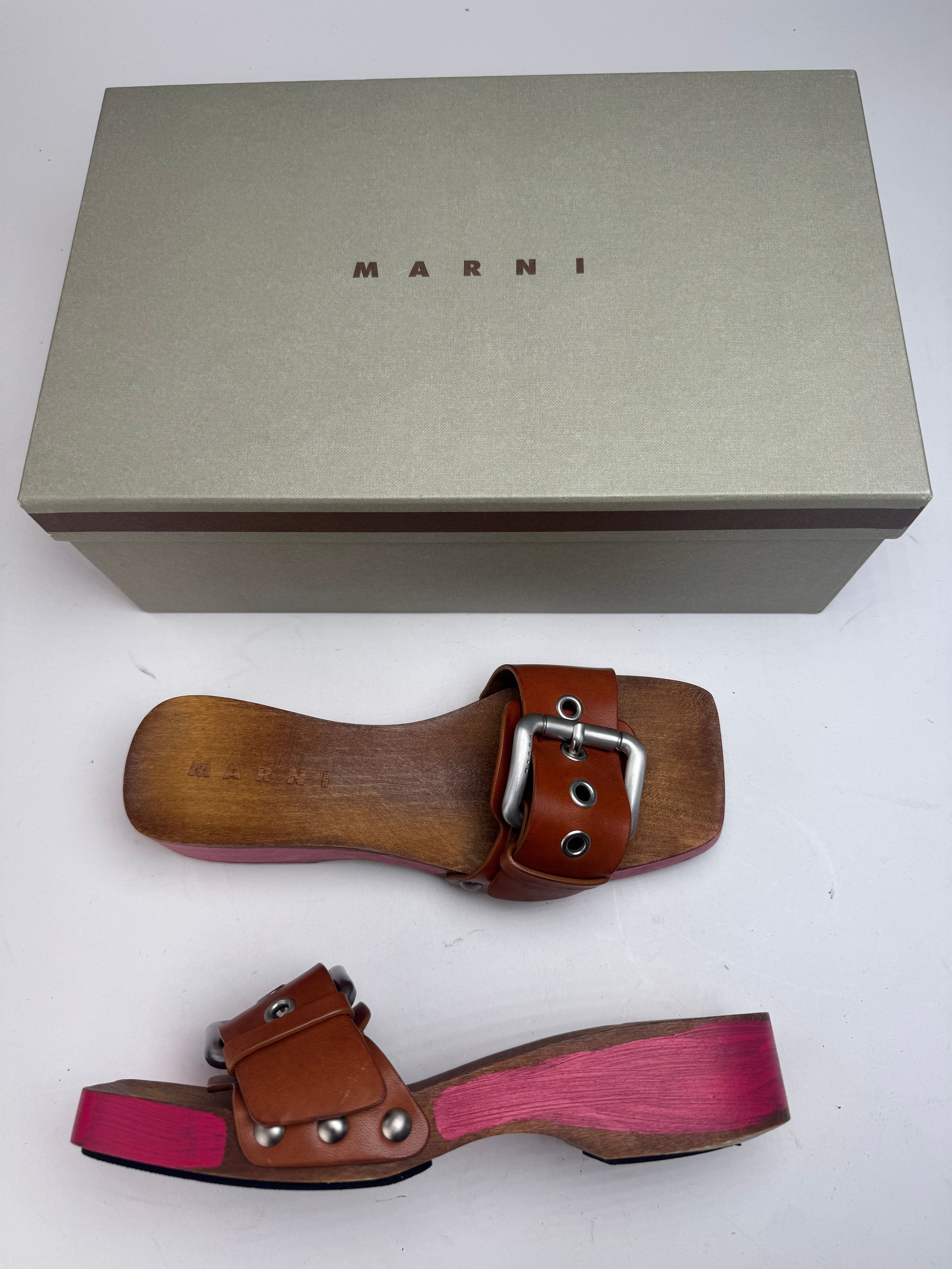 Marni Vintage Wooden Sandals Pink brown EU37 Size US 6 / IT 36 - 1 Thumbnail