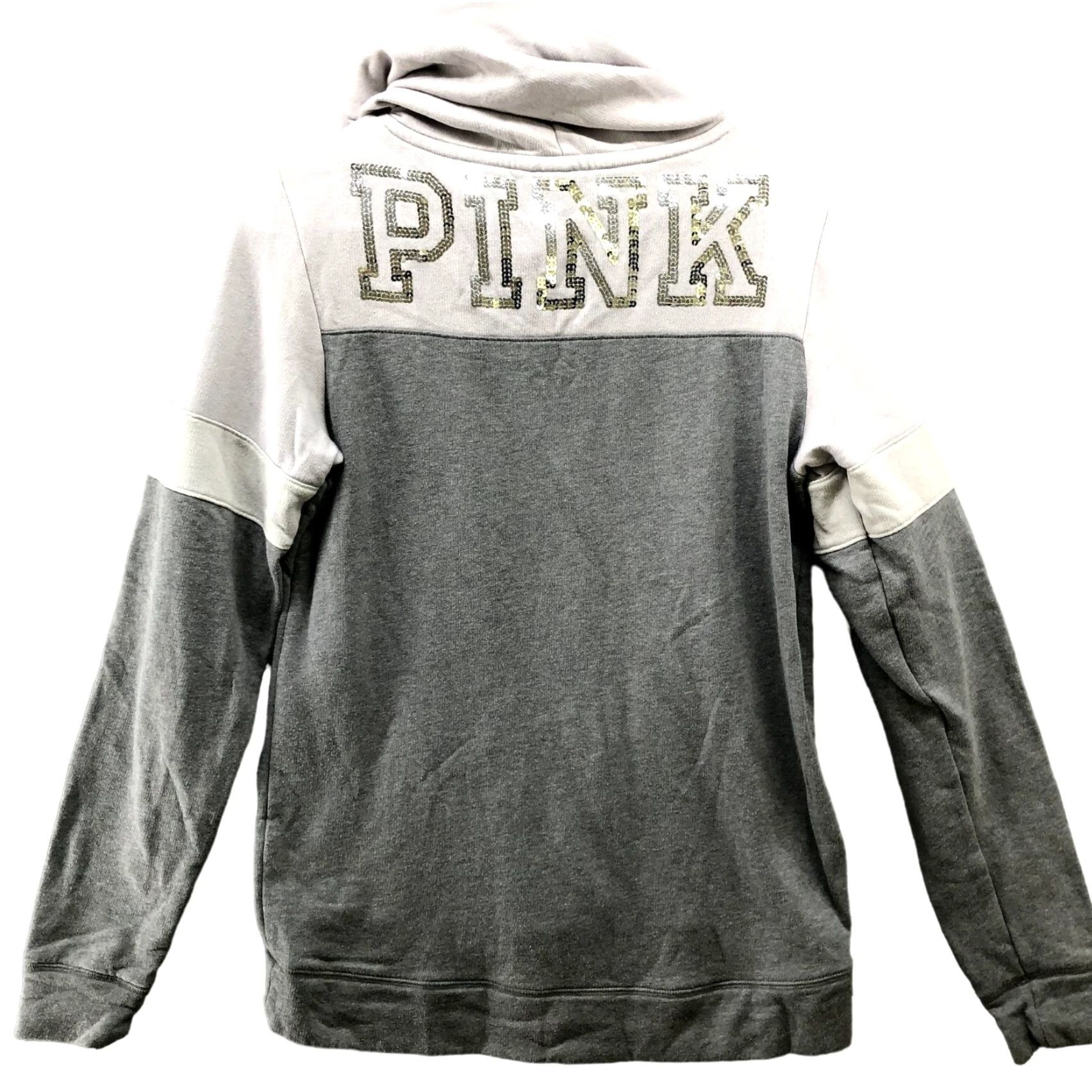 Pinko PINK Victoria's Secret Hoodie Womens XS Gray Colorblock Sequin Logo Pullover Casual Relaxed Size XS / US 0-2 / IT 36-38 - 2 Thumbnail