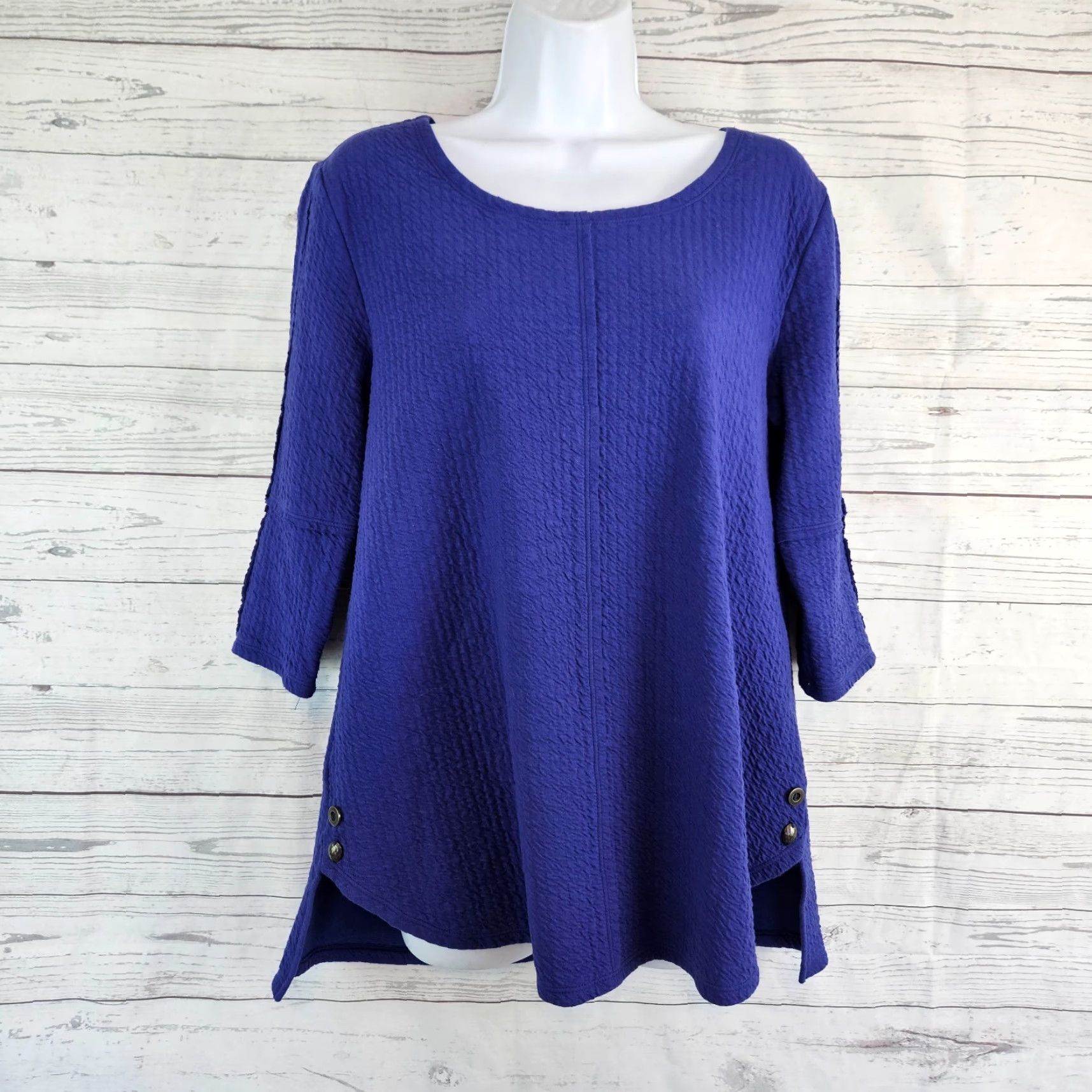 Soft Surroundings Soft Surroundings Womens Top Sz S Blue Textured 3/4 Sleeve Cotton Blend Blouse Shirt Adult Womens Size S / US 4 / IT 40 - 2 Thumbnail