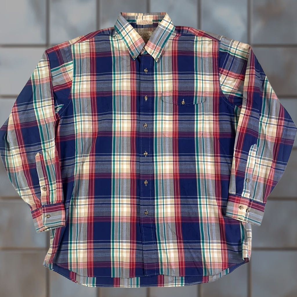 Vintage VINTAGE The Fox Collection Preppy Plaid Button-Front Shirt L Mens 1980s Multi Plaid Oxford Short Sleeve Size US L / EU 52-54 / 3 - 1 Thumbnail
