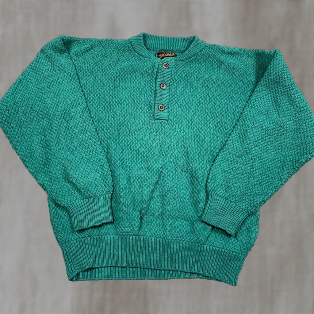 Eddie Bauer VINTAGE Eddie Bauer Sweater Men L Green Henley Waffle Knit Fishermen Grandpa Logo Pullover Knit Casual Classic 90s Mens Size US L / EU 52-54 / 3 - 1 Thumbnail