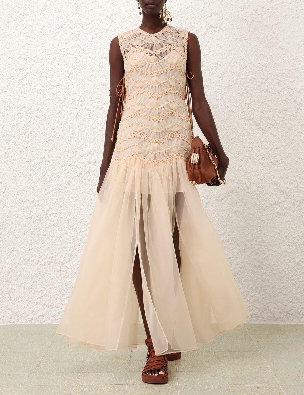 Zimmermann oc11z0226 Illuminate Macrame Maxi Dress In Cream Size M / US 6-8 / IT 42-44 - 3 Thumbnail