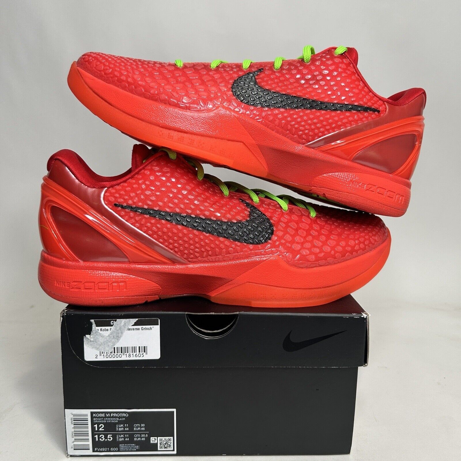Nike Nike Kobe VI Protro Low “Reverse Grinch/Bright Crimson” 2024 Size US 12 / EU 45 - 1 Thumbnail