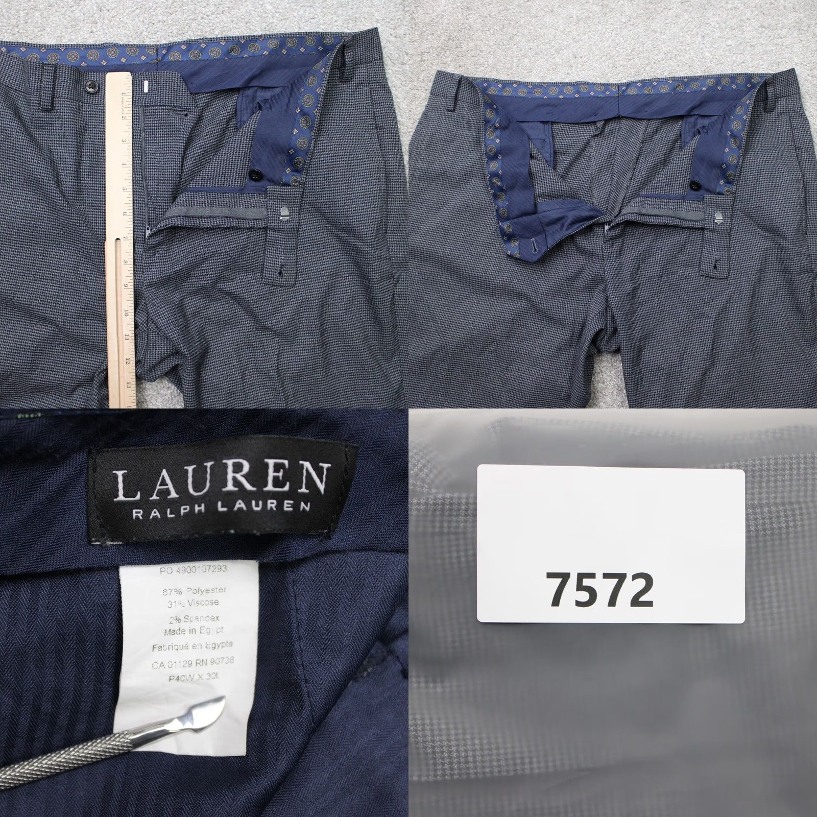 Ralph Lauren LAUREN Ralph Lauren Pants Mens 40x30 Gray Check Flat Front Poly/Viscose Stretch Dress Pants Men Regular Straight 90s Theme Casual Workwear Birthday? Size US 40 / EU 56 - 8 Thumbnail