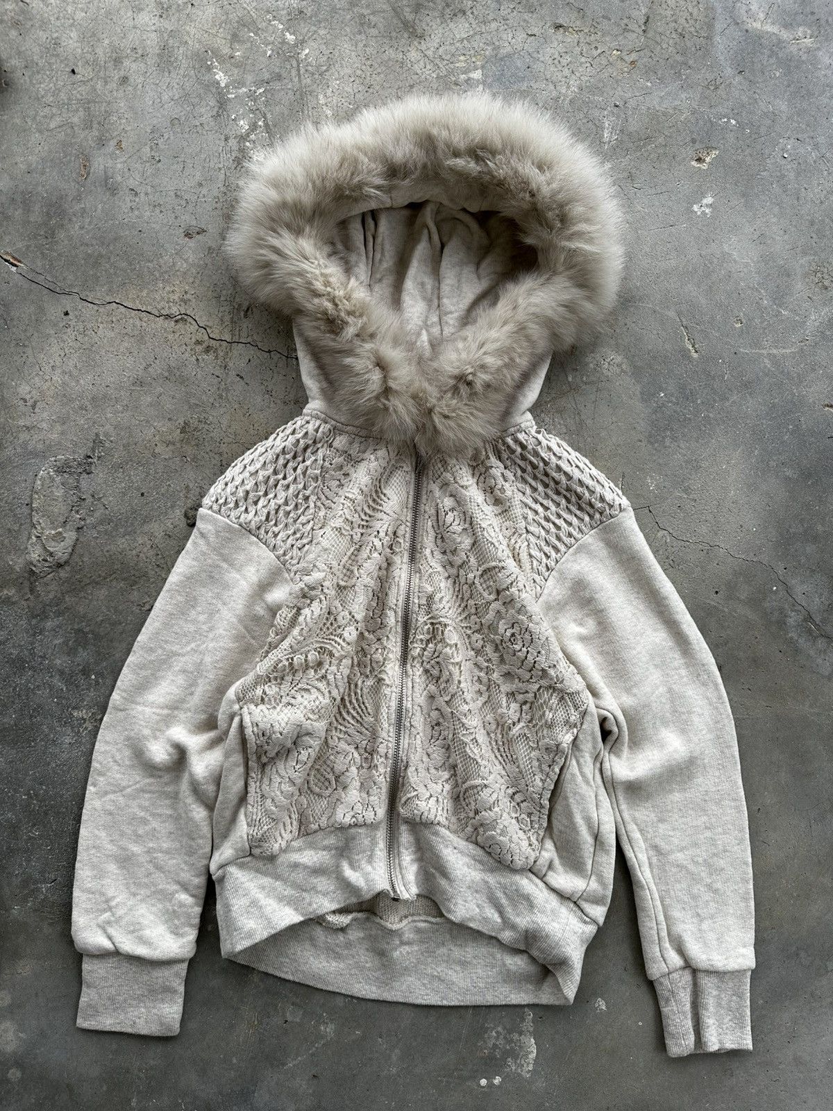 Grace Continental Fur trim Lace detail Hoodie