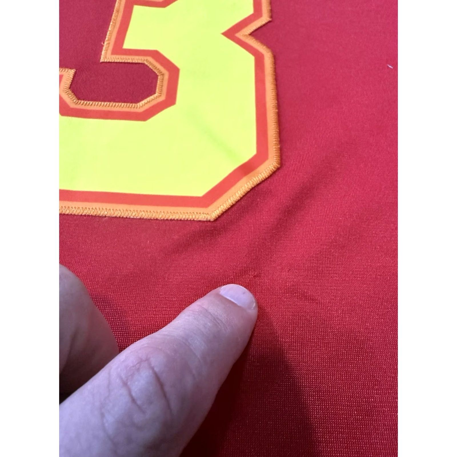 Vintage Tina Burner ‘Lady Linebacker’ Football Jersey XL Red T-Shirt Graphic Print Short Sleeve V-Neck Men’s RuPaul’s Drag Race Emoji Logo Embroidered Size US XL / EU 56 / 4 - 7 Thumbnail