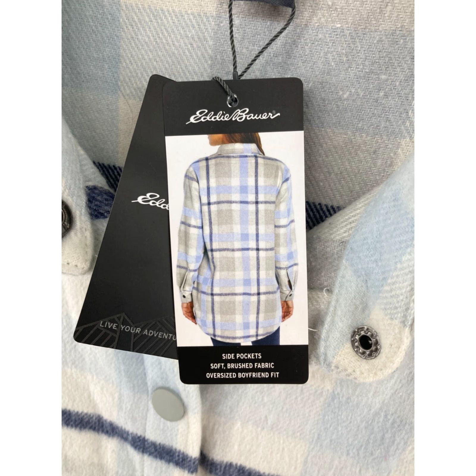 Eddie Bauer Eddie Bauer Women's Shacket XL Blue Plaid Fleece Button-Up Casual Shirt Snap Long Sleeve Outdoor Classic Size XL / US 12-14 / IT 48-50 - 6 Thumbnail