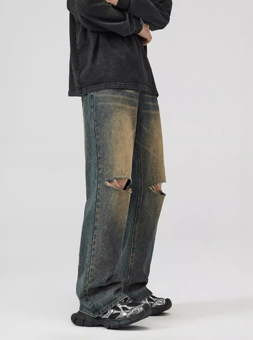 Japanese Brand × Jean Men's loose American retro distressed ripped baggy jeans Size US 32 / EU 48 - 5 Thumbnail