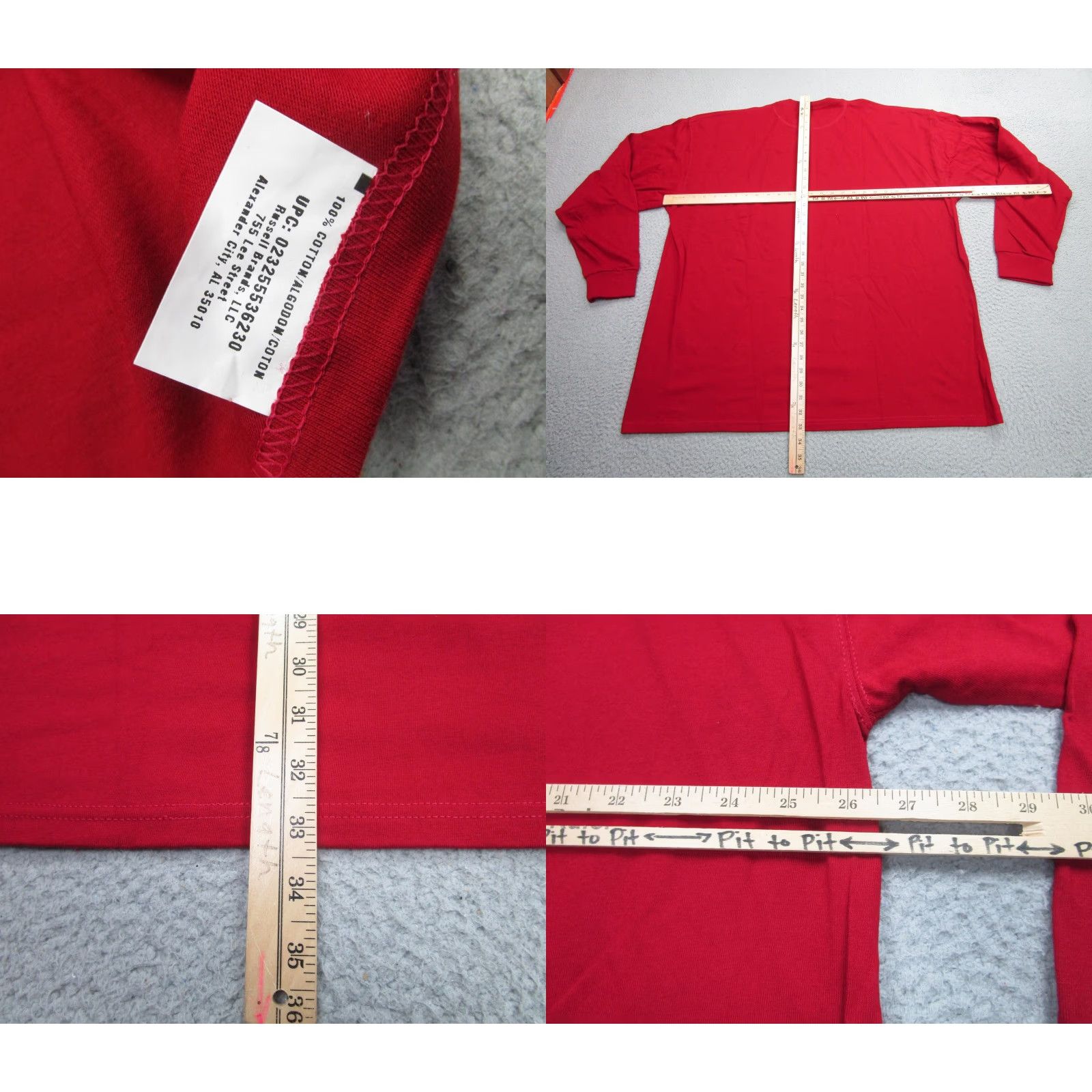 Russell Athletic RUSSELL ATHLETIC Long Sleeve Shirt Mens 2XL Cardinal Red Crewneck Cotton Size US XXL / EU 58 / 5 - 8 Thumbnail