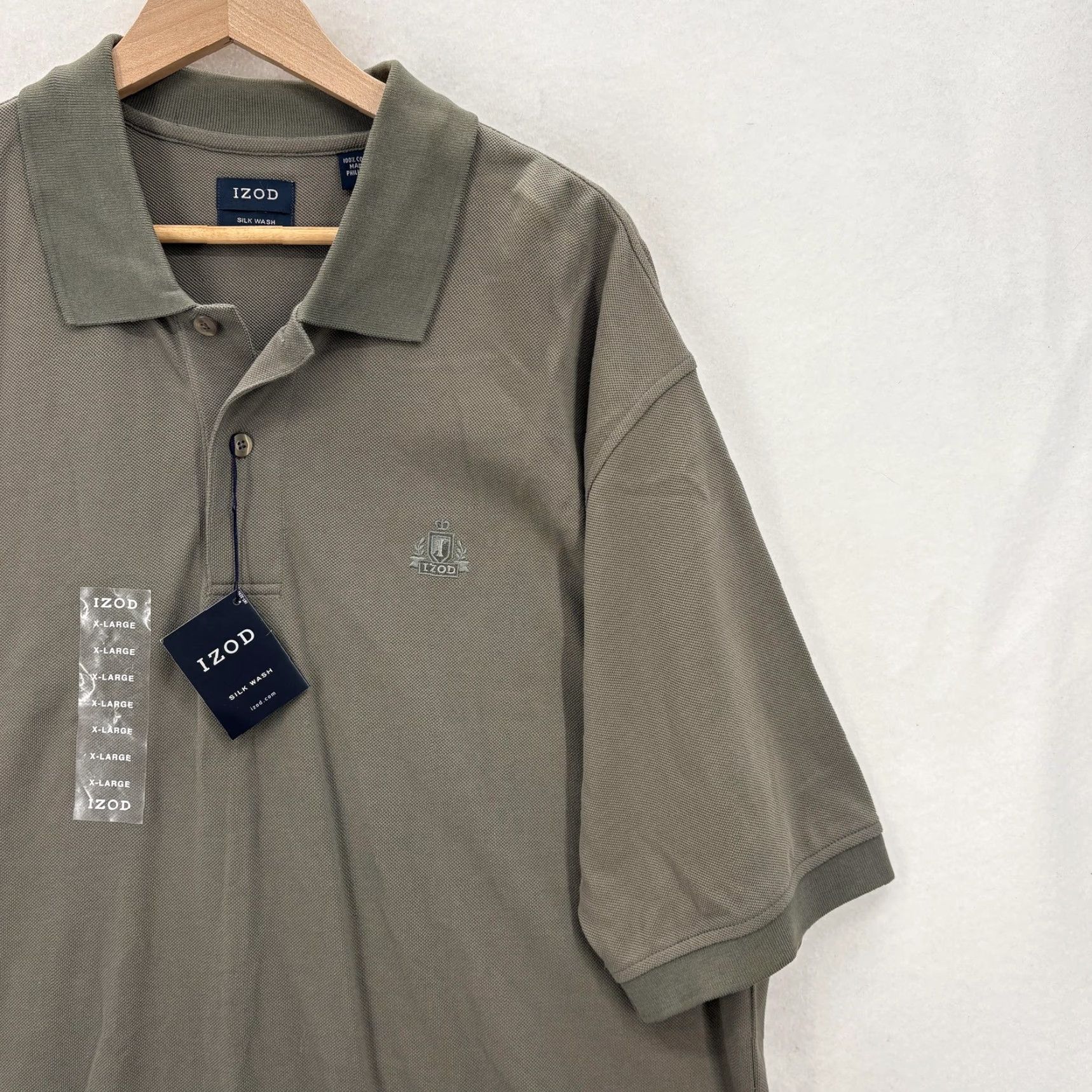 Izod VINTAGE IZOD Silk Wash Polo Shirt Mens XL Green Short Sleeve Solid Cotton Casual NWT Size US XL / EU 56 / 4 - 2 Thumbnail