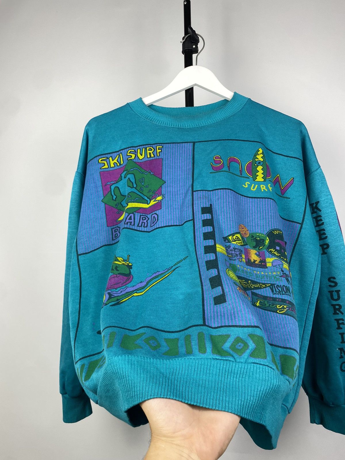 Vintage Vintage 80s ART overprint KEEP SURFING sweatshirt S-M Size US S / EU 44-46 / 1 - 3 Thumbnail