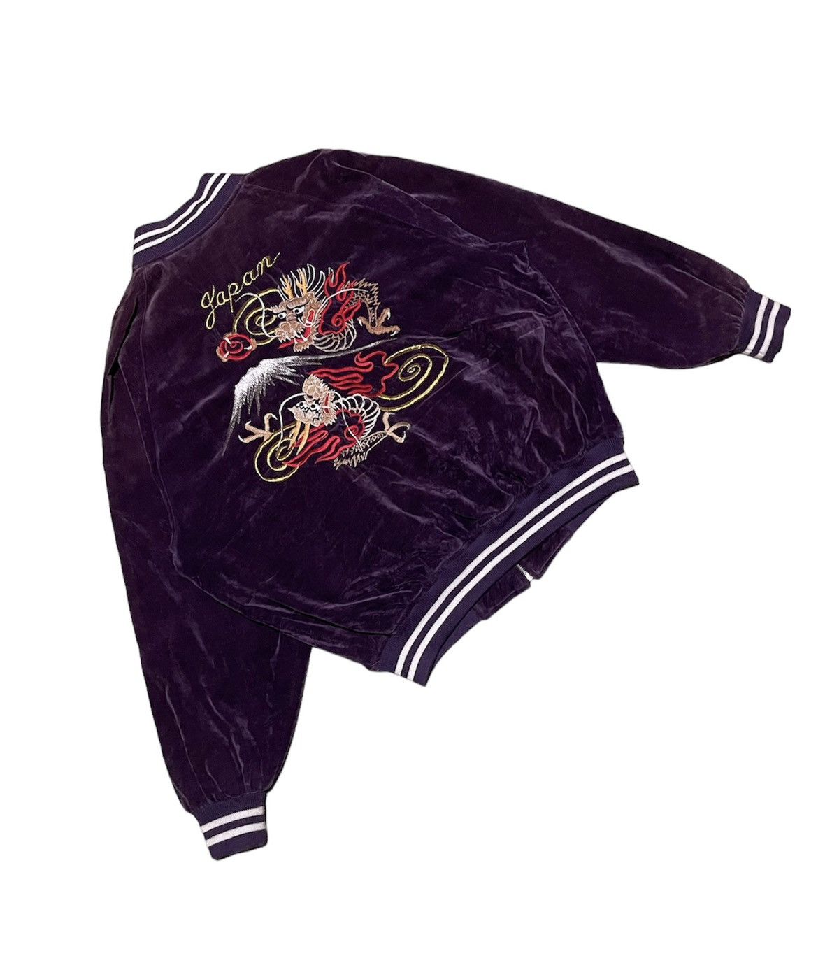 Vintage Japanese Sukajan Velvet Bomber Twin Dragon Japan Embroidery Size US L / EU 52-54 / 3 - 6 Thumbnail