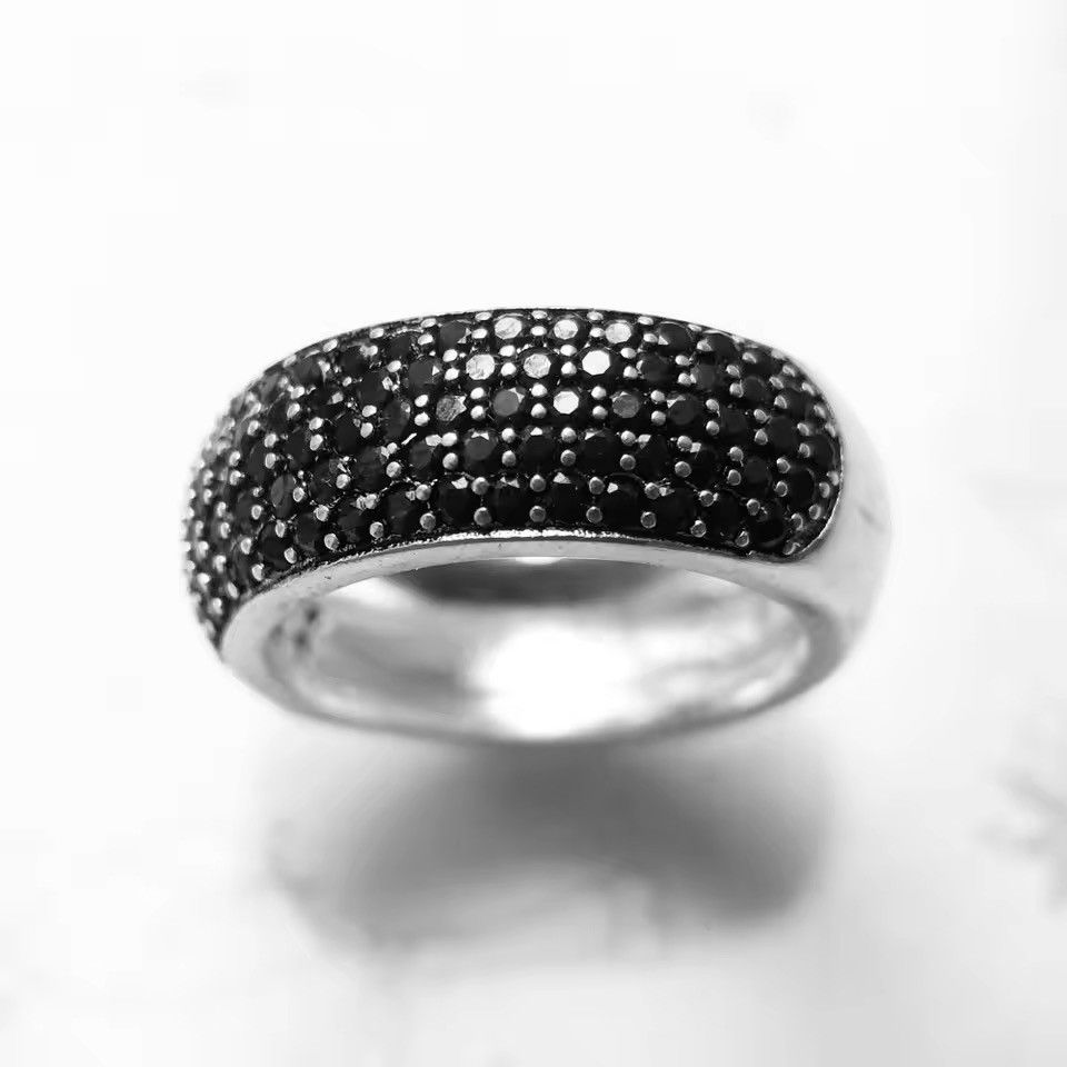 Sterling Silver Black Pave Band Ring Size ONE SIZE - 2 Thumbnail