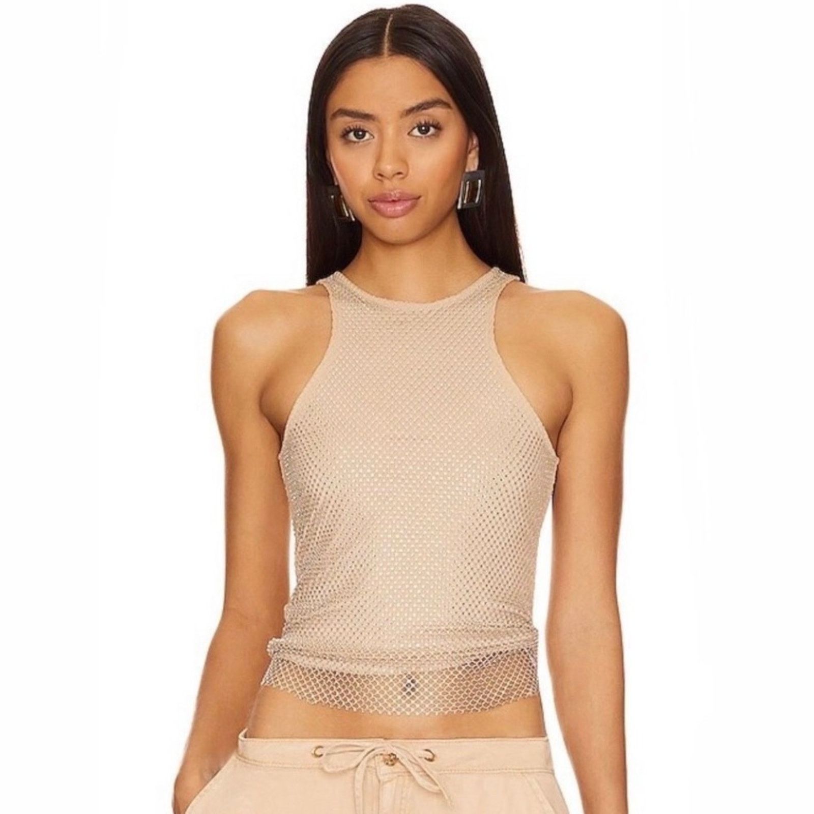REVOLVE NWT OW Collection $195 beige w fishnet overlay size XL Size S / US 4 / IT 40 - 1 Thumbnail