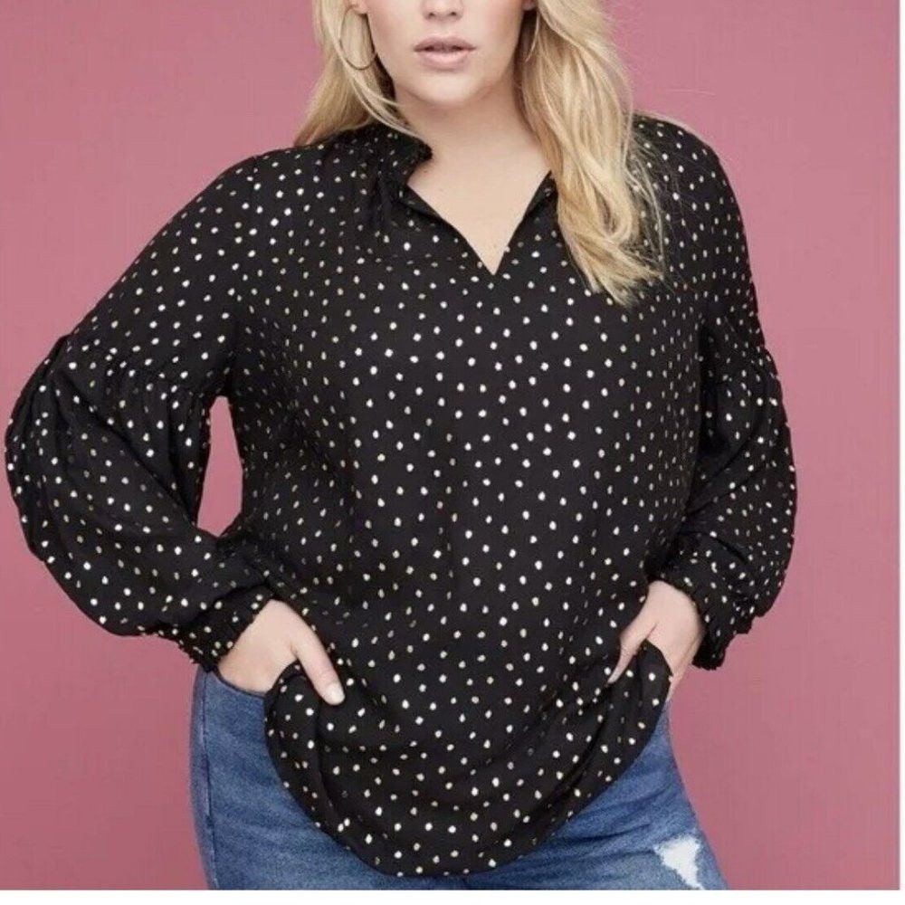 Other NWT New Lane Bryant Black Gold Polka Dots Blouse Size 22 Size 3XL / US 20-22 - 1 Thumbnail