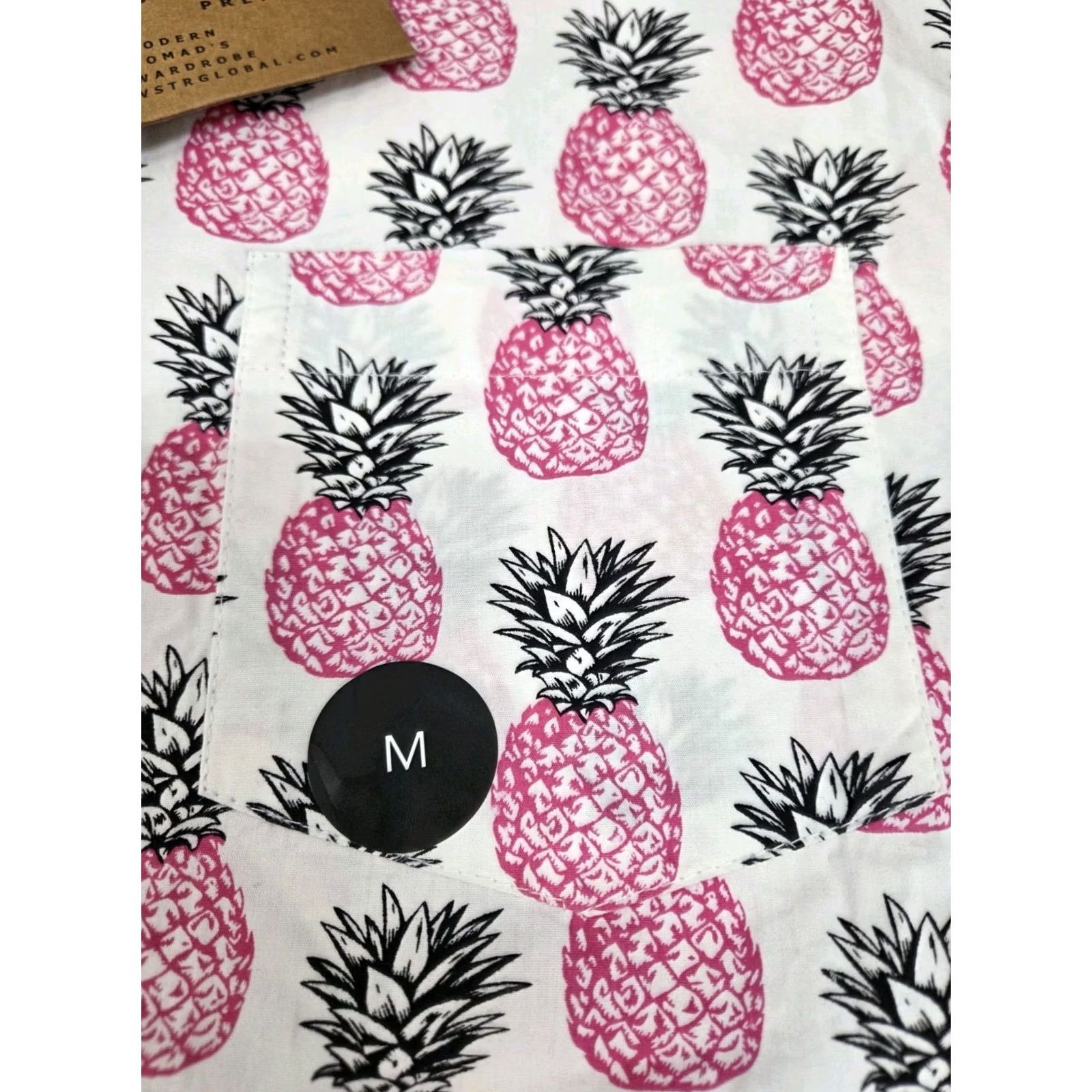 Vintage VSTR Premium Short Sleeve Button Up Shirt Pineapples M Men Black/White/Pink Hawaiian Button-Up Casual, Travel, Party Cotton NWT Size US M / EU 48-50 / 2 - 4 Thumbnail