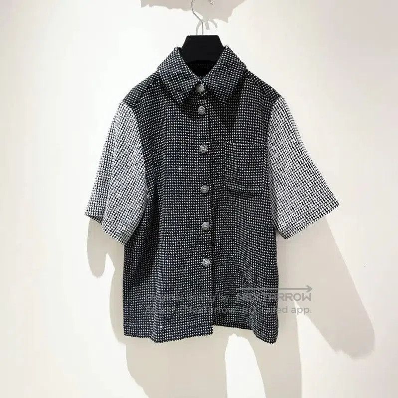Chanel Chanel Short Sleeve Gray Cotton Blend Shirt . Size M / US 6-8 / IT 42-44 - 1 Thumbnail