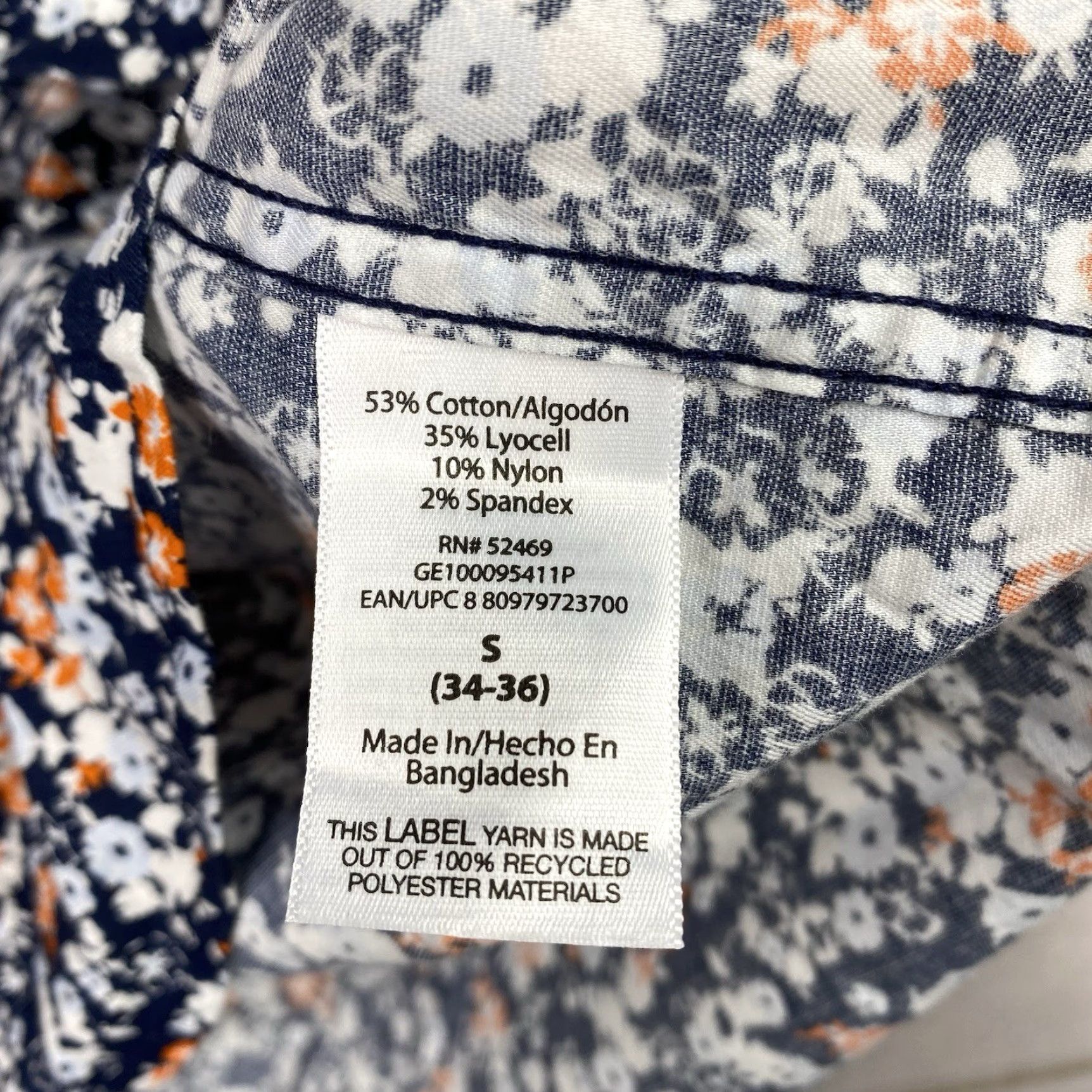 George George Mens Shirt S 34-36 Blue Floral Short Sleeve Button Up Casual Fit Stretch Size US S / EU 44-46 / 1 - 6 Thumbnail