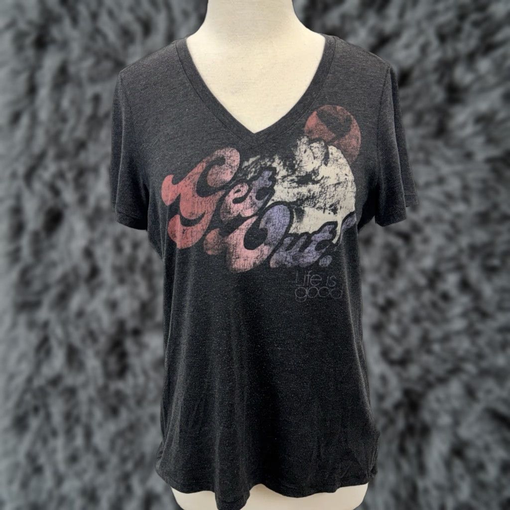 Life is Good VINTAGE? No. Life Is Good Shirt | T-Shirt | Women | Large | Gray | V-Neck | Graphic Get Out There Hiking | Short Sleeve | Cotton Blend Size L / US 10 / IT 46 - 1 Thumbnail