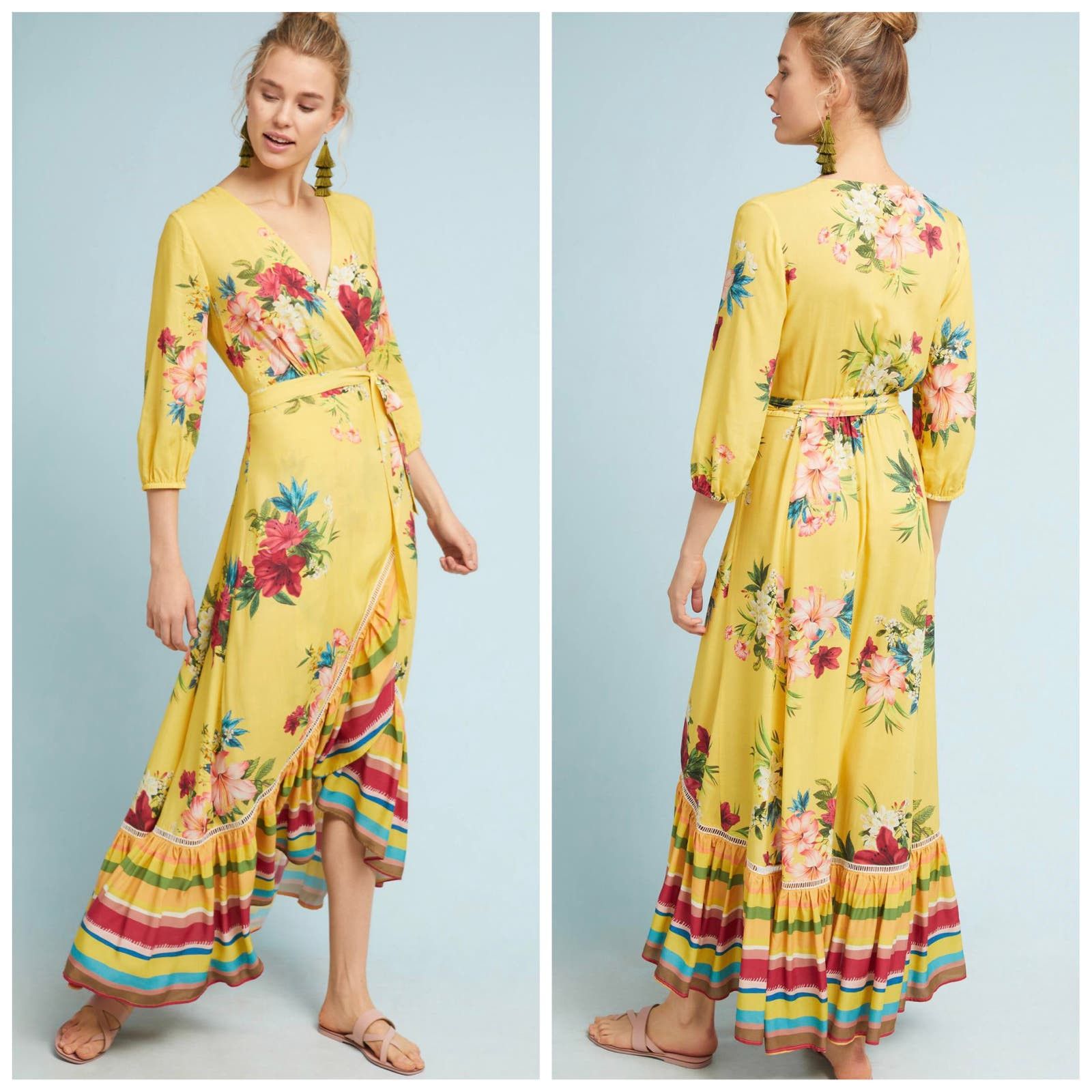 Image of Farm Rio X Anthropologie Marketplace Wrap Dress Yellow, Women's (Size XS)